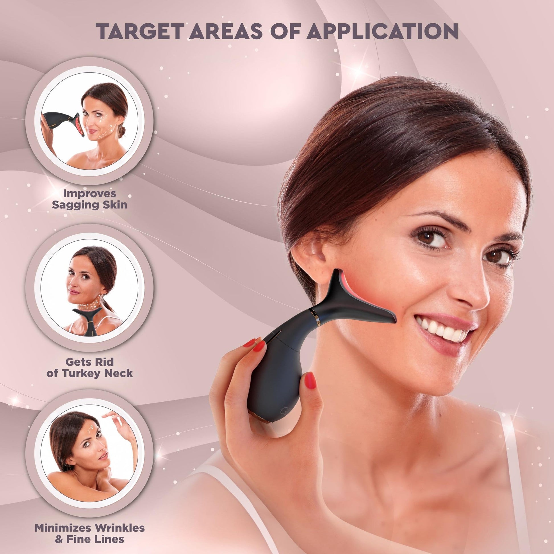 GLO24K Red Light Face & Neck Beauty Device – 3-in-1 Facial Massager Tool with LED & Vibration for Skin Revitalization and Neck Firming - Medaid International