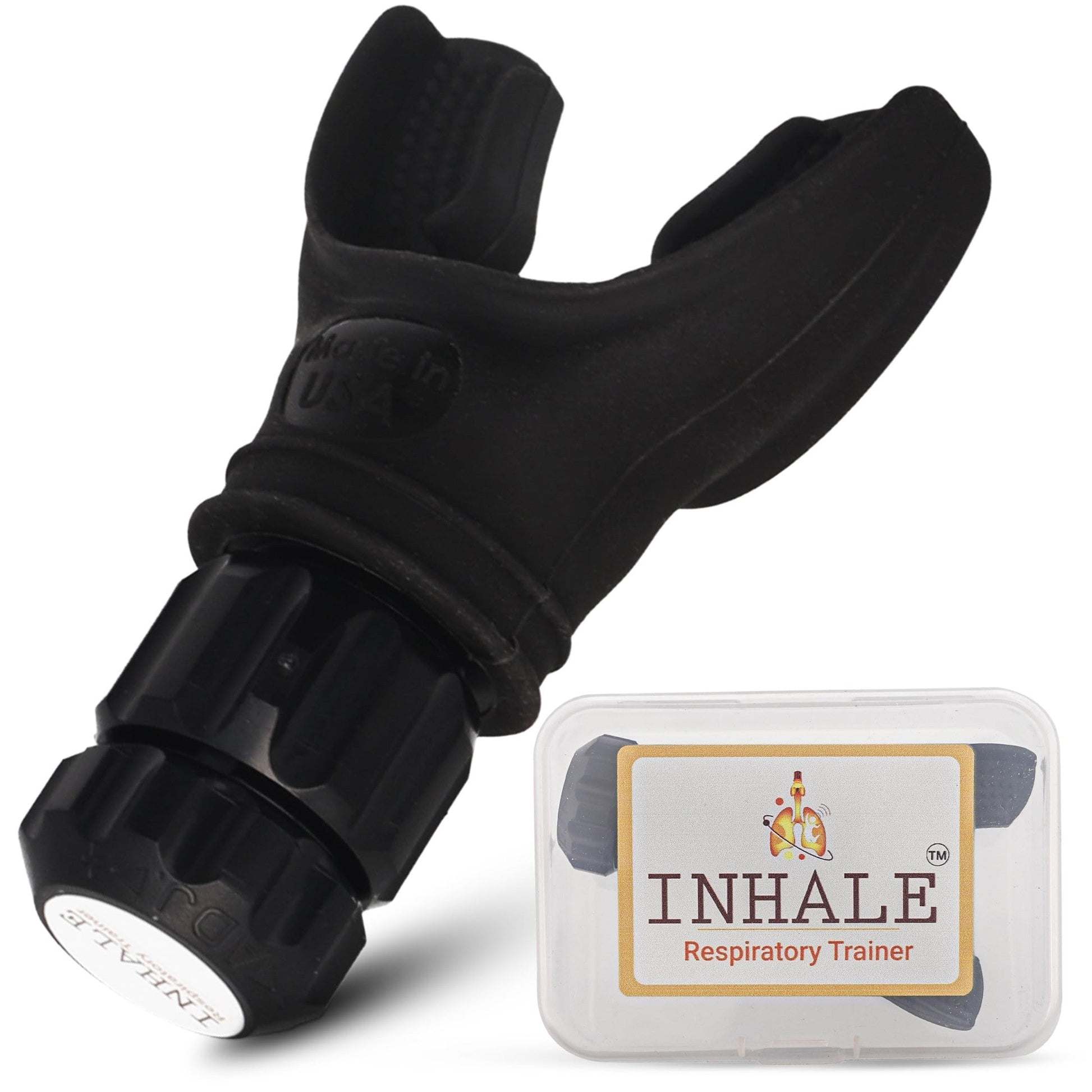 Inhale Respiratory Trainer | Compact Lung Exercise Device with High Grade Silicone | Carrying Case Included | Breath Trainer with Adjustable Resistance | Portable & Easy to Clean - Medaid International