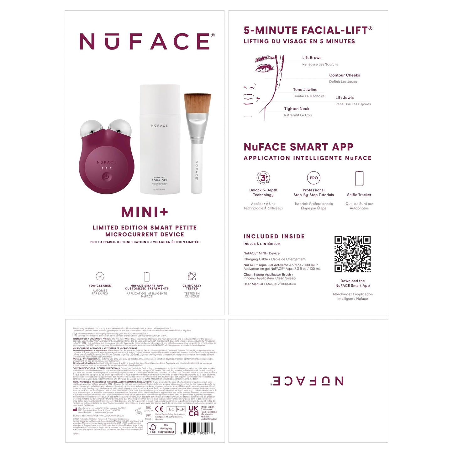 NuFACE MINI+ Microcurrent Facial Device Kit - Limited Edition FDA Cleared Face Massager Device + Microcurrent Gel Activator & Applicator Brush - Velvet Rose - Medaid International