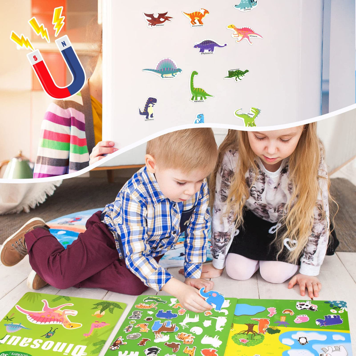 KASTWAVE Sticker Book for Kids, 3 Pack Reusable Sticker Books for Toddlers, Magnetic Sticker Books for Toddlers Static Toys Ocean Animals Dinosaur Stickers Books for 1-6 Years Educational Toys