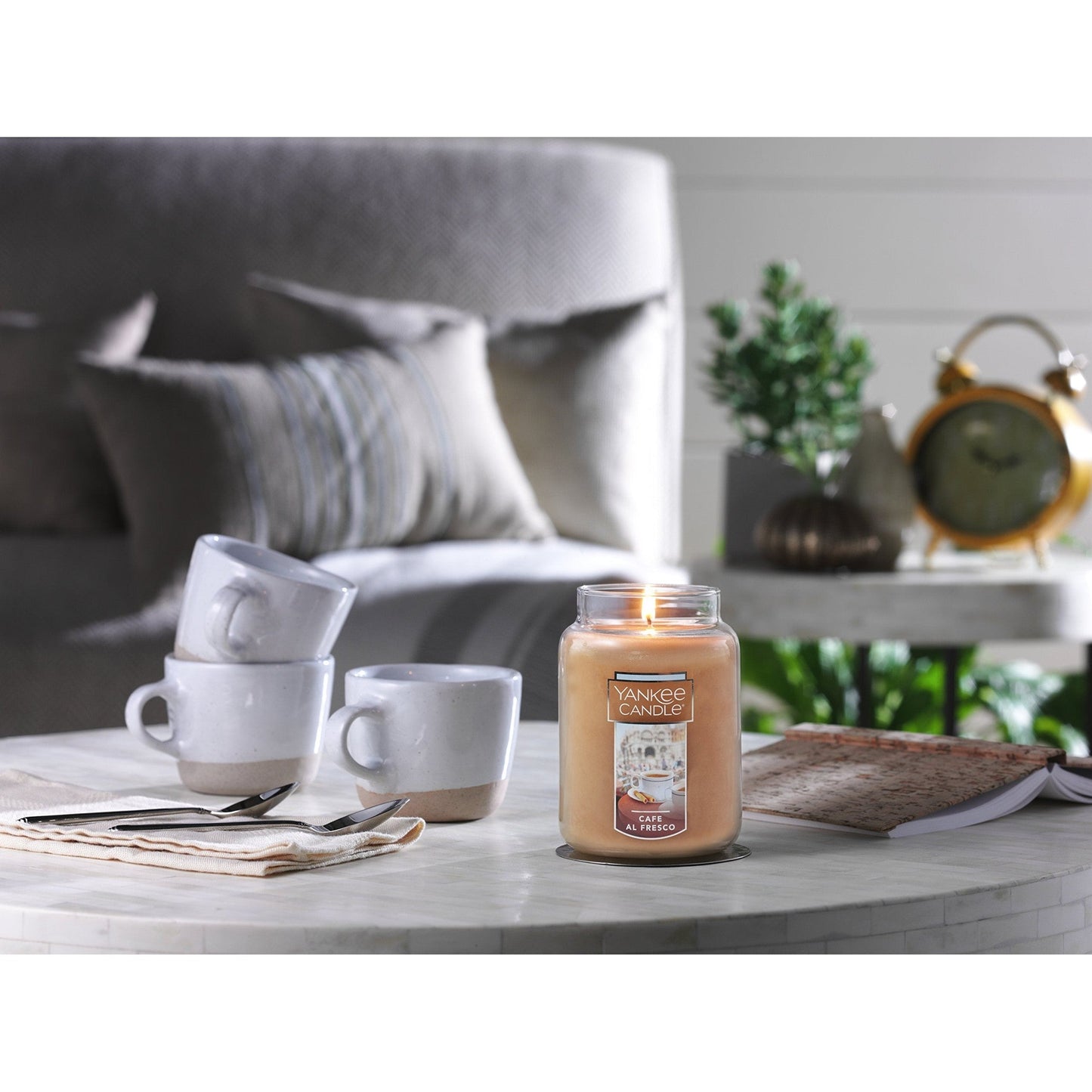 Yankee Candle Café al Fresco Scented, Classic 22oz Large Jar Single Wick Candle, Over 110 Hours of Burn Time - Medaid International