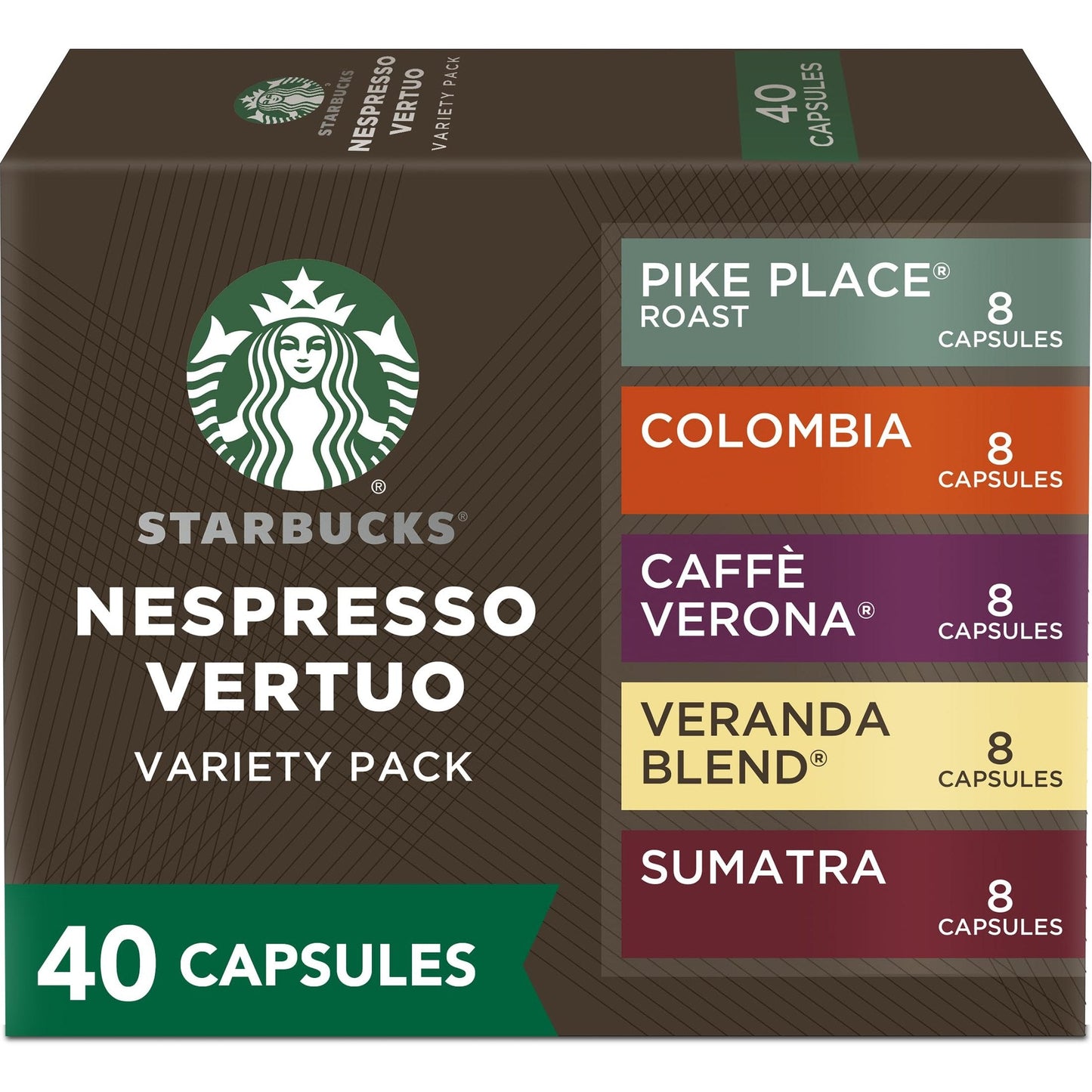 Starbucks by Nespresso Vertuo, Blonde, Medium, and Dark Roast Variety Pack Coffee, 40-count Coffee Pods, Brews 7.8 oz.