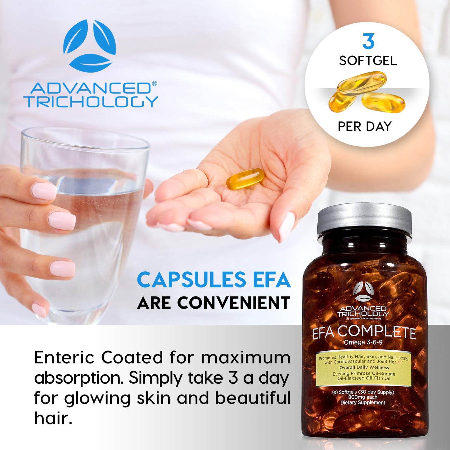 EFA Complete with Optimal Omega 3 6 9 Levels of Potency Flax Oil, Fish Oil, Borage Oil, and Evening Primrose Oil 800mgs (90count) 3rd Party Tested - High in GLA and 369 Omegas - Medaid International
