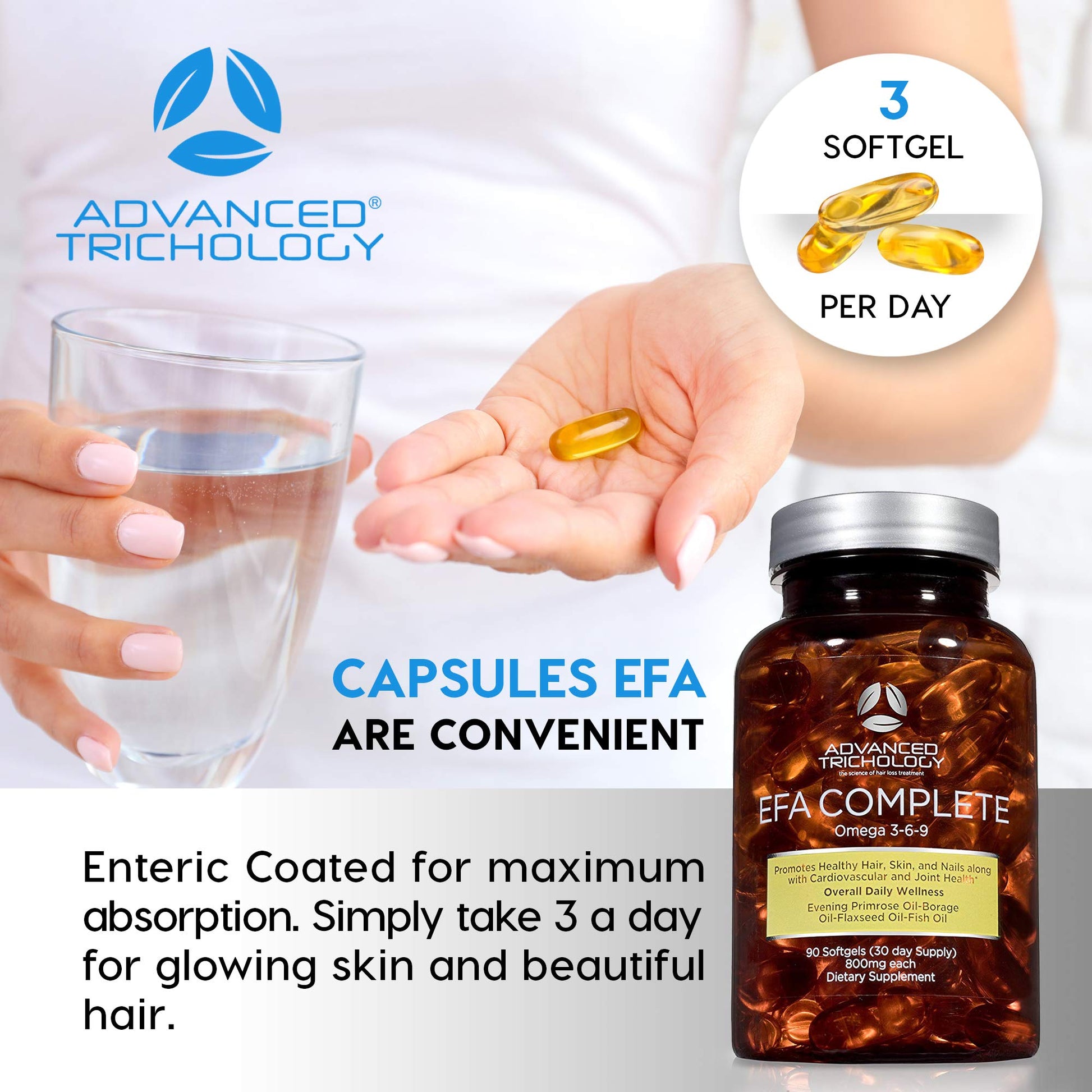 EFA Complete with Optimal Omega 3 6 9 Levels of Potency Flax Oil, Fish Oil, Borage Oil, and Evening Primrose Oil 800mgs (90count) 3rd Party Tested - High in GLA and 369 Omegas - Medaid International