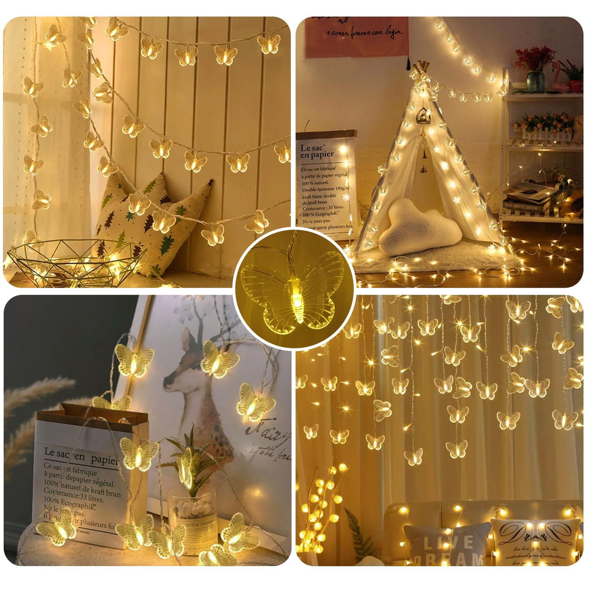 TERRIFI LED String Lights, 3M 20LED Battery Operated String Romantic Flower Rose Fairy Light, Indoor Outdoor Decorations Large Rose Flower Diameter (1, Butterfly Fairy String Lights)