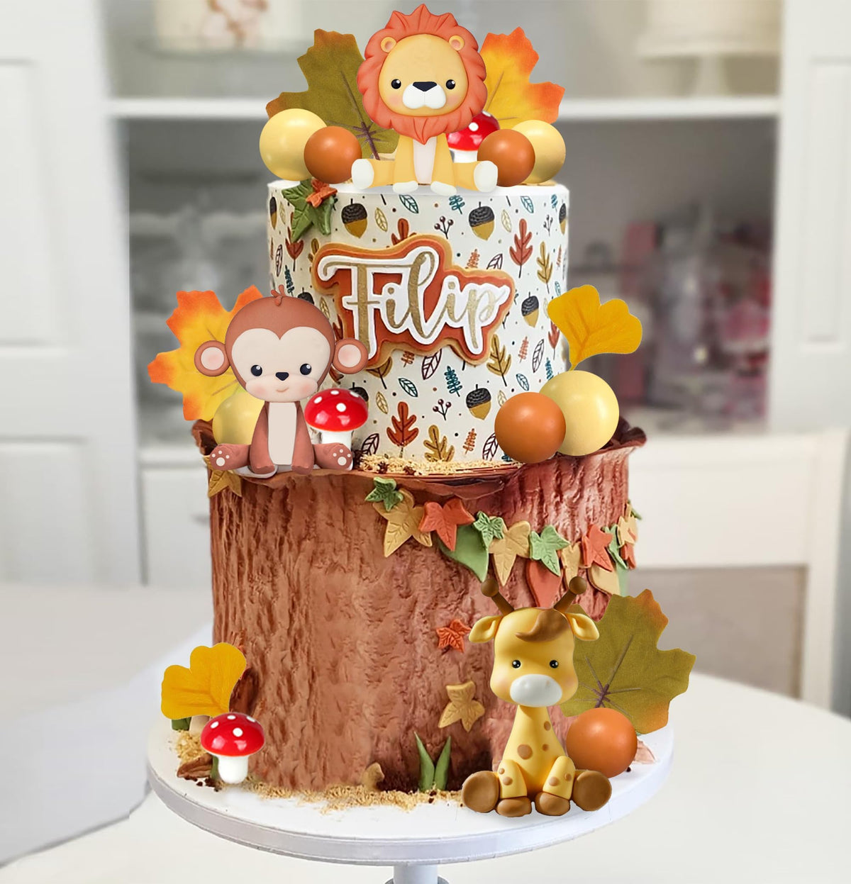 KASTWAVE Jungle Animal Cake Topper, Safari Animal Set Lion Giraffe Elephant Monkey Zebra for Wild Animals Birthday Baby Shower Party Favors Decorations Supplies
