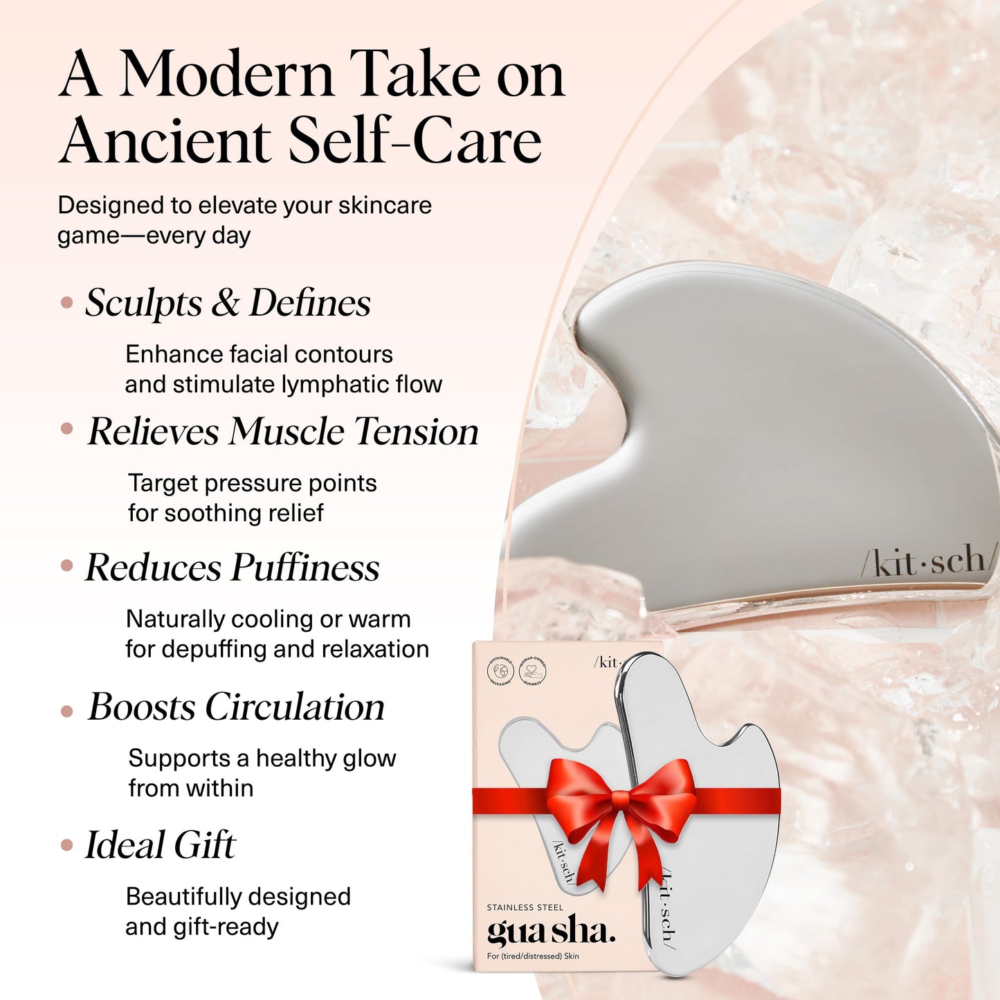 Kitsch Stainless Steel Gua Sha Facial Tools - Guasha Tool for Face, Face Sculpting Tool, Jawline Shaper, Double Chin Reducer, Body Gua Sha Tools, Lymphatic Drainage Massager, Facial Skin Care - Silver - Medaid International