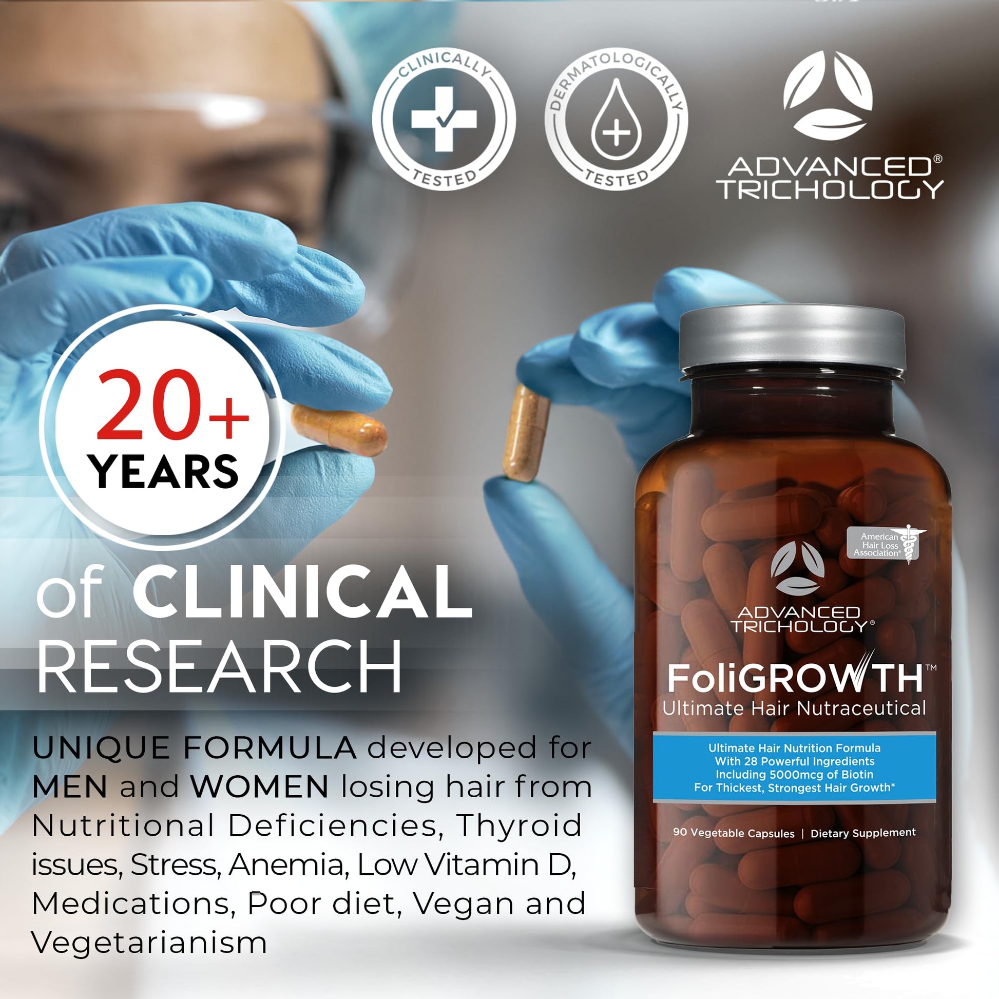 Advanced Trichology FoliGROWTH™ Hair Growth Supplement for Thicker Fuller Hair | Approved* by the American Hair Loss Association | Revitalize Thinning Hair - 90 Count (Pack of 1) - Medaid International