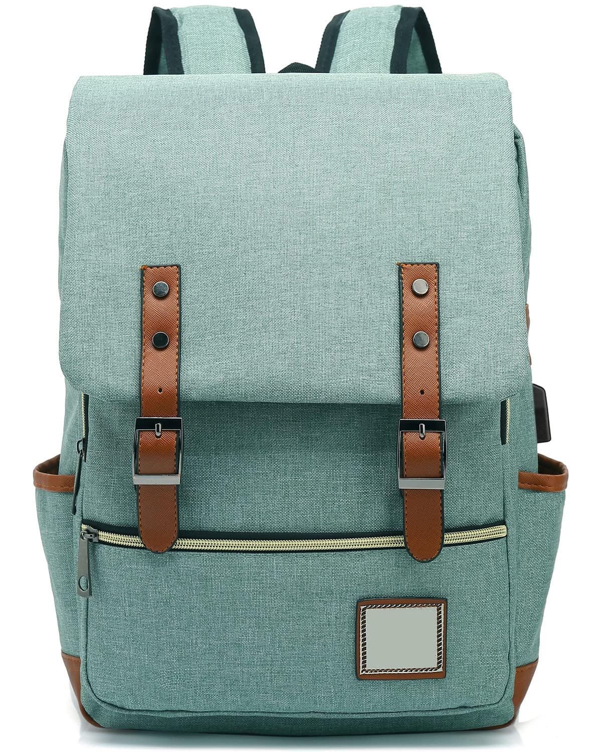 TERRIFI USB Charging Port Laptop Backpack, Water Resistant Fashion Travelling Backpack, Suitable for 5.6Inch Laptop, Women Men Shoulder Bag (Green)