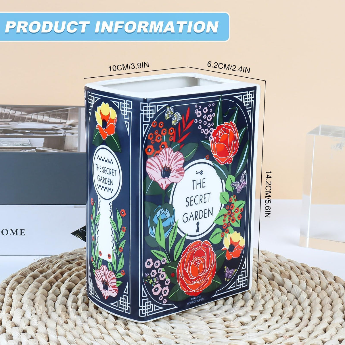 Terrifi Book Flower Vase, Ceramic Book-Shaped Decorative Small Vase For Home Decor, Cute Bookshelf Decoration, Creative Lovers, Modern And Office