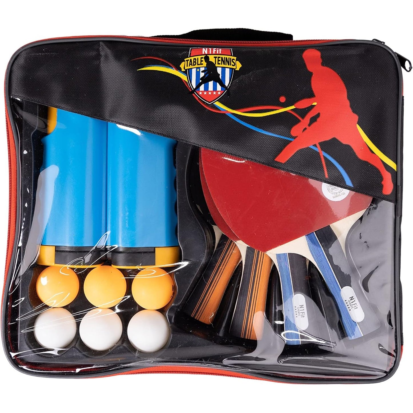 Portable Ping Pong Paddle Set with Retractable Net, 4 Paddles, 6 Balls, and Carrying Case