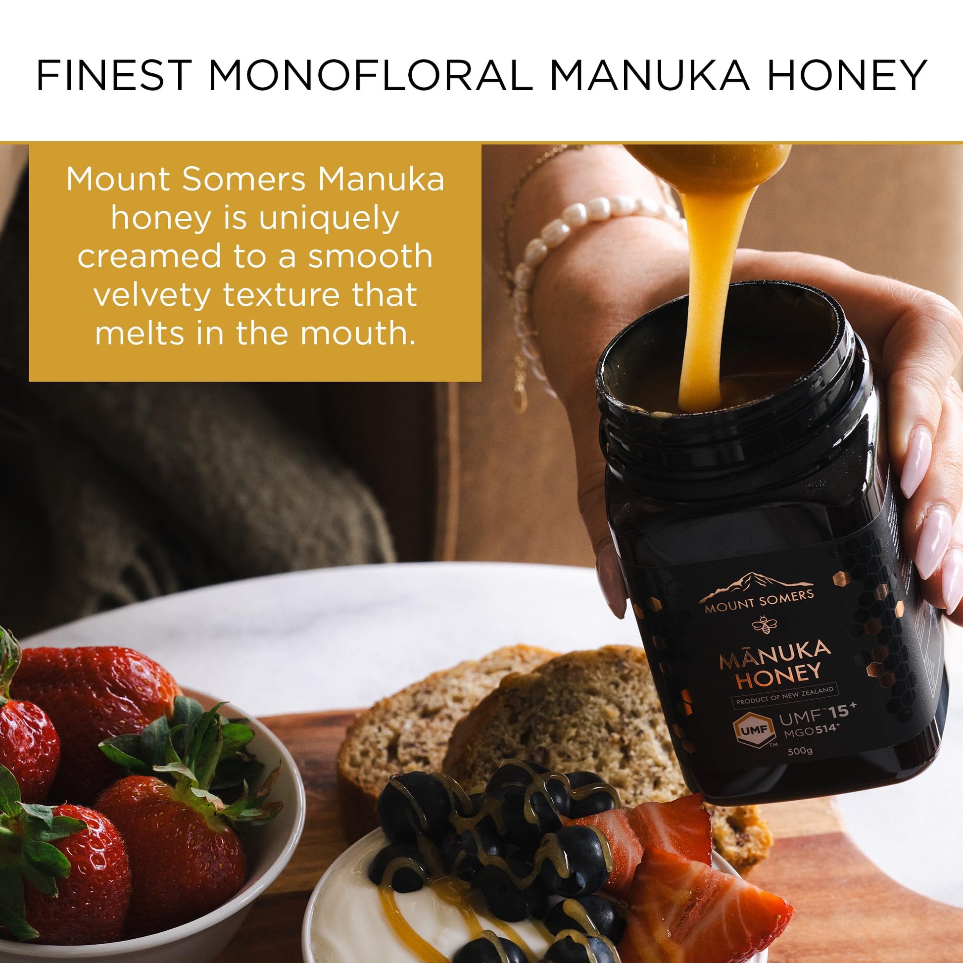 Mount Somers Premium Manuka Honey MGO 514+ / UMF 15+ 100% Pure New Zealand Manuka Honey - Genuine Natural Superfood - UMF Certified & Traceable 1.1lb Jar - Medaid International