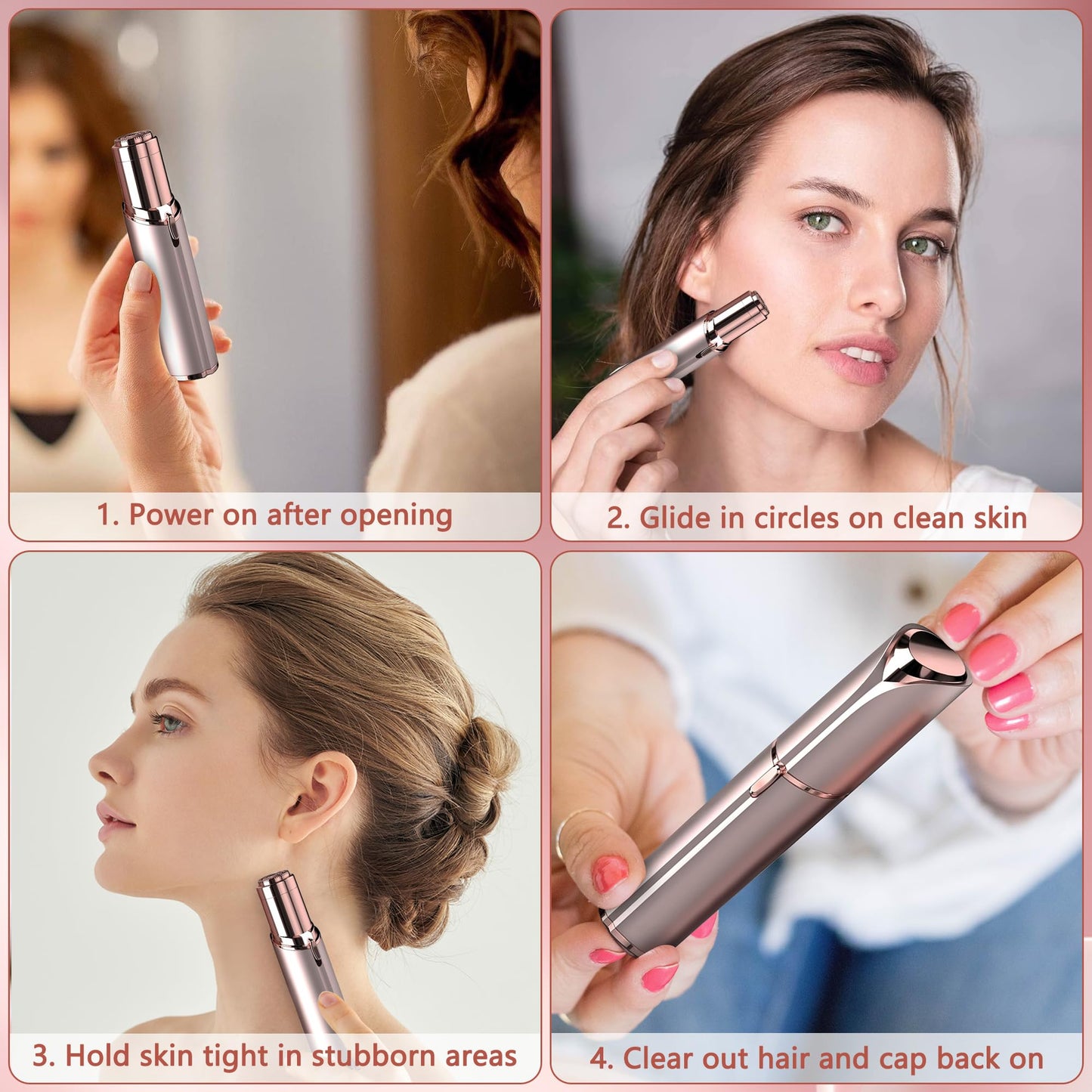 Facial Hair Remover for Women - as Seen on TV Painless Face Shaver - Electric Hair Removal Device for Face Lips Peach Fuzz with Light (Rose Gold) - Medaid International