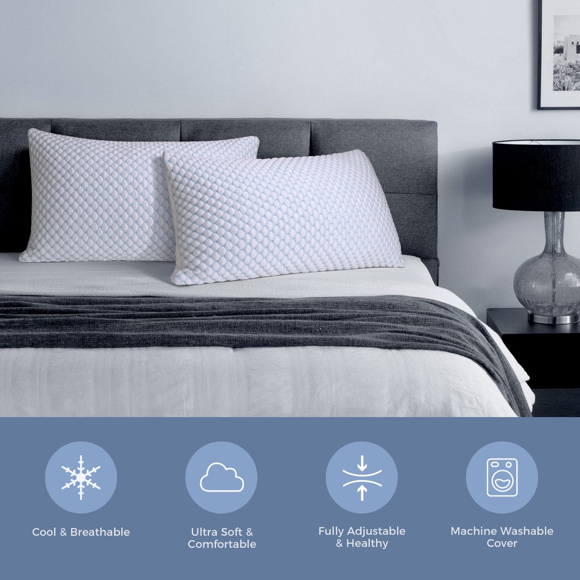 OSBED Adjustable Cooling Shredded Memory Foam Pillows King Size Set of 2 - Temperature-Regulating for Hot Sleepers with Dual Airflow Ventilation(CertiPUR-US & Hypoallergenic & Machine Washable) - Medaid International