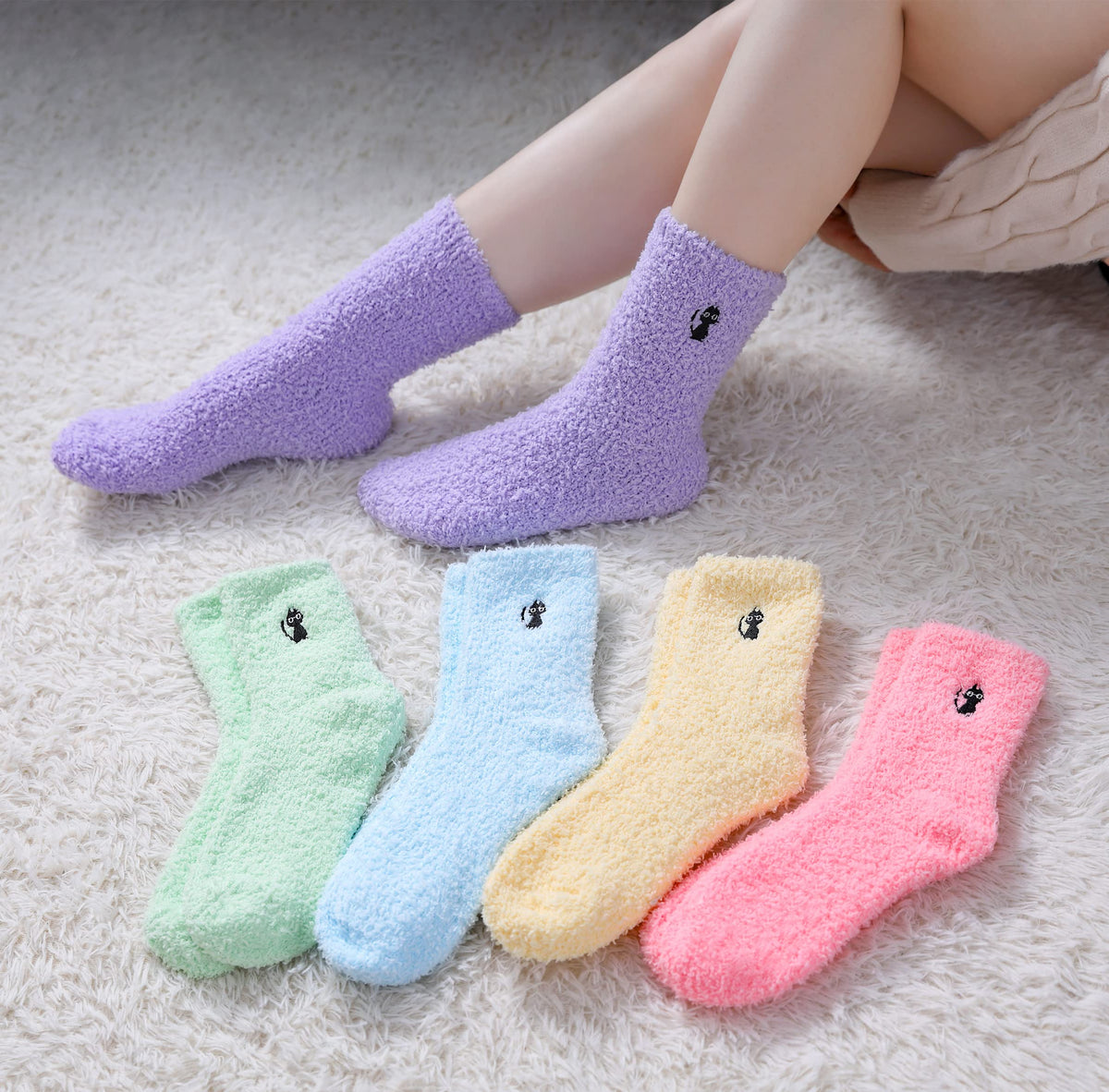 Womens Fuzzy Slipper Socks, Coral Fleece, 5 Pairs, US Sizes 5-10