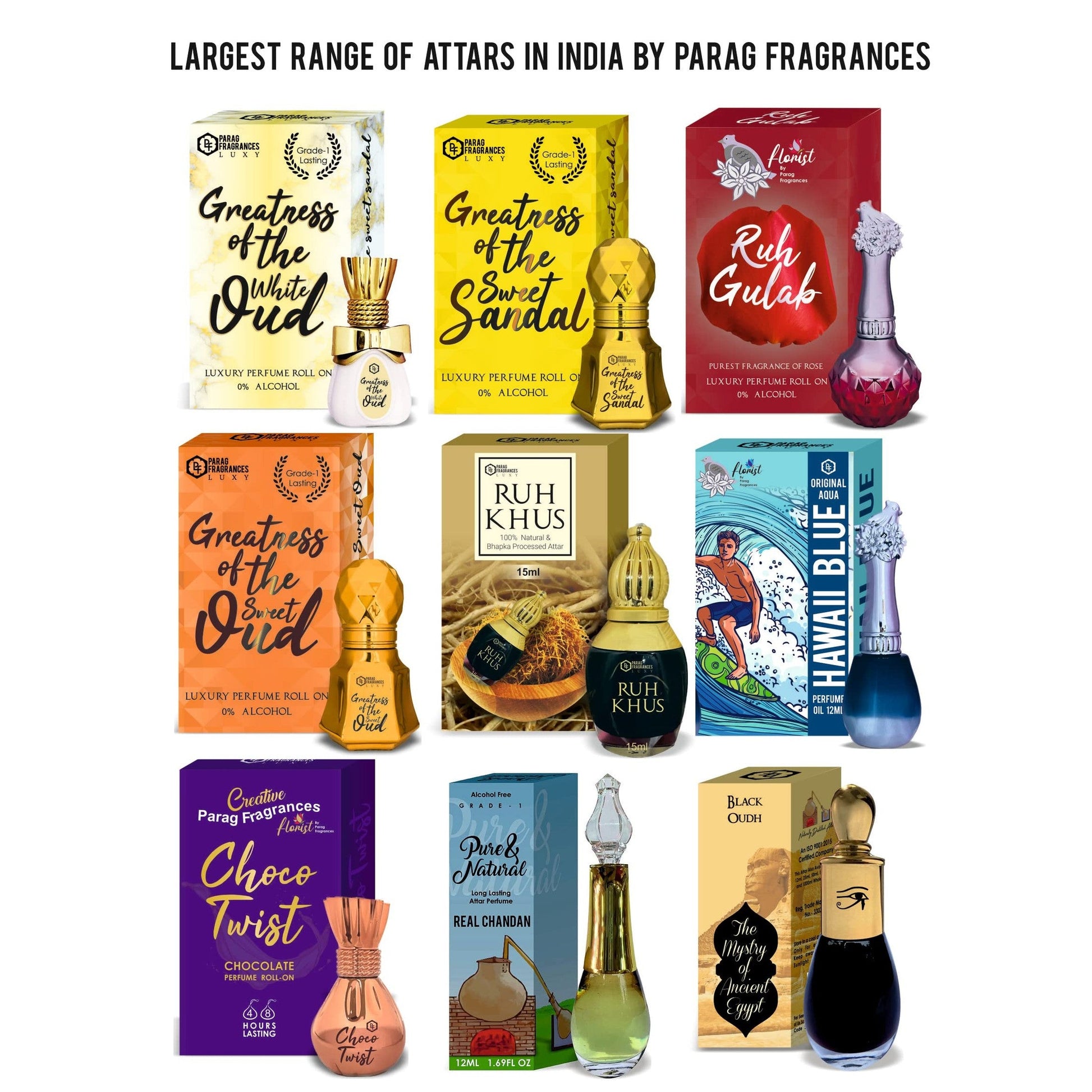 Parag Fragrances Natural & Premium Liquid Attar Gift Pack For Unisex (Kannauji 6 In 1) - Medaid International
