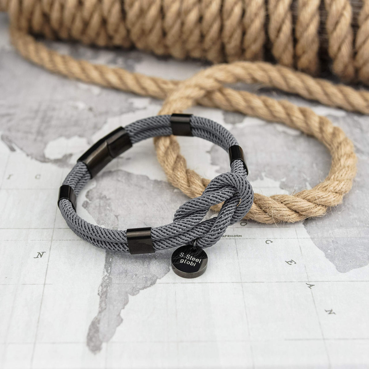 TERRIFI Paracord Braided Rope Bracelet For Men Women, Lightweight Nautical Unisex Cuff Bracelet, Sturdy Surfer Bracelets, With Stainless Steel Magnetic Clasp, Bracelet for Men and Women, black