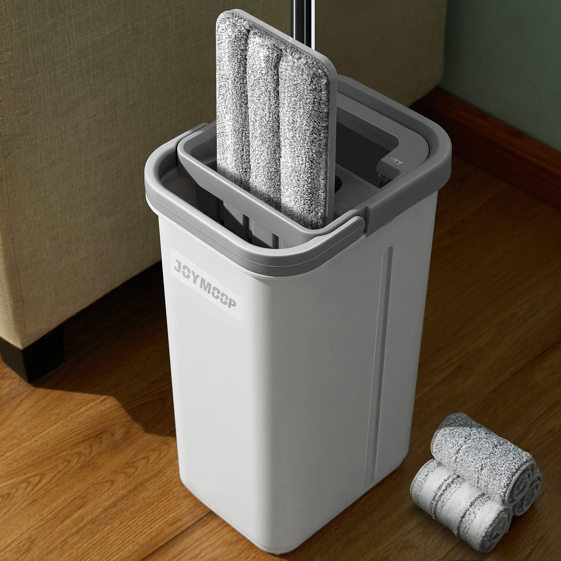 JOYMOOP Mop and Bucket with Wringer Set, Hands Free Flat Floor Mop and Bucket, with 3 Washable Microfiber Pads, Wet and Dry Use, Floor Cleaning System - Medaid International