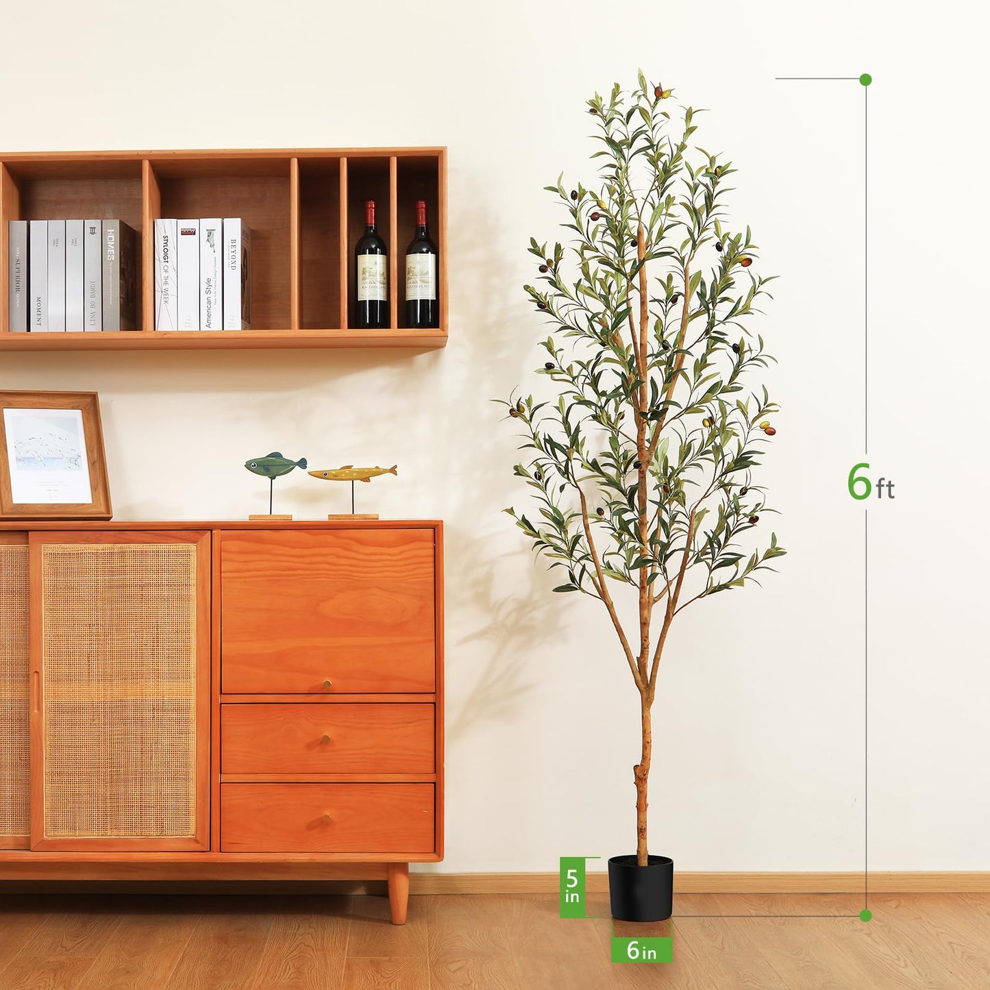 Kazeila Artificial Olive Tree 6FT Tall Faux Silk Plant for Home Office Decor Indoor Fake Potted Tree with Wood Branches and Fruits - Medaid International