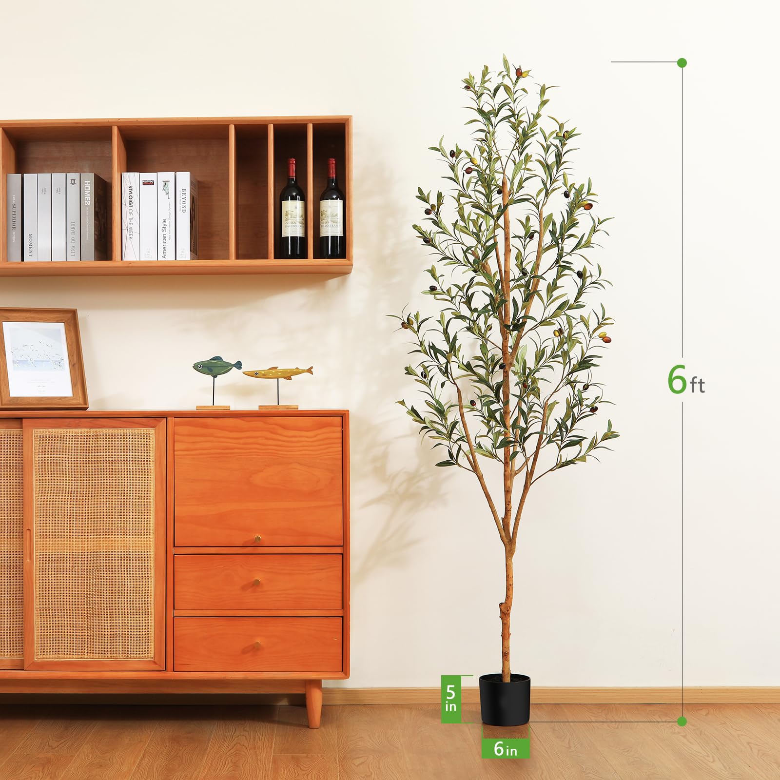 Kazeila Artificial Olive Tree 6FT Tall Faux Silk Plant for Home Office Decor Indoor Fake Potted Tree with Wood Branches and Fruits - Medaid International
