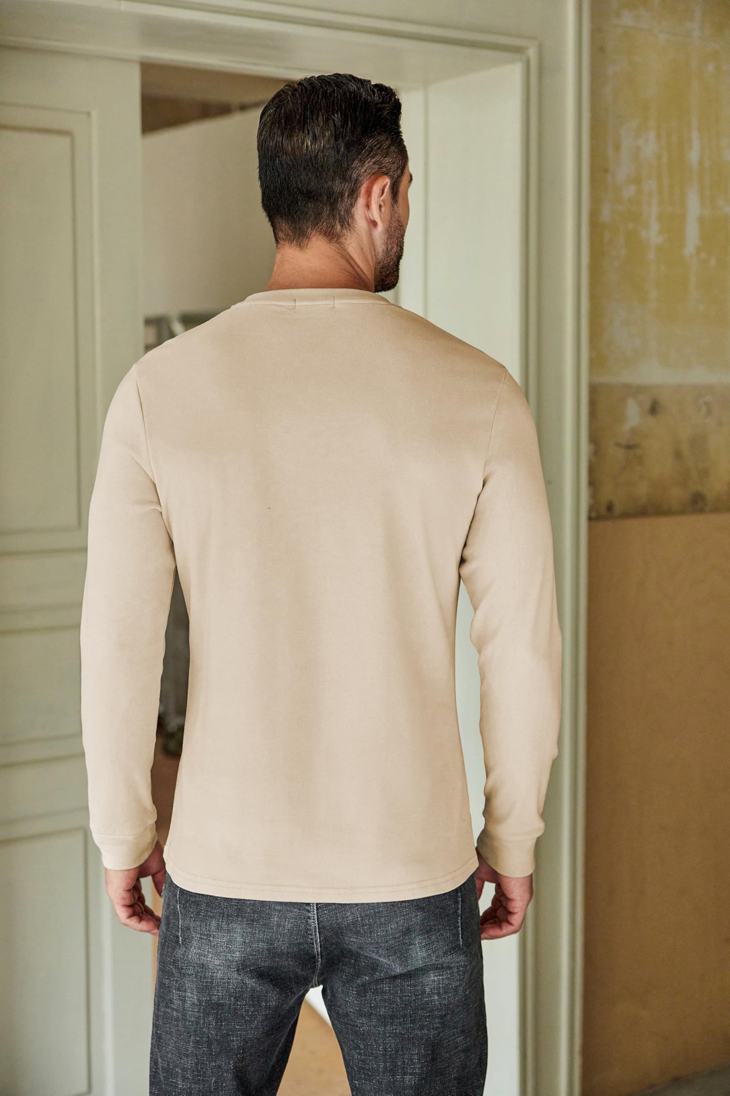COOFANDY Men's Casual Henley Shirt Soft Stretch Long Sleeve T-Shirt Heavyweight Henley Pullover Basic Solid Plain T Shirt Khaki - Medaid International