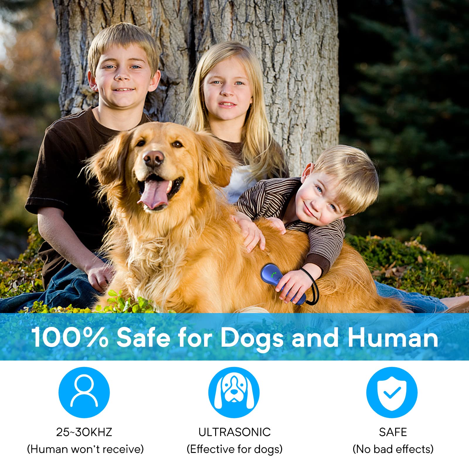 Ahwhg New Anti Barking Device,Dog Barking Control Devices,Rechargeable Ultrasonic Dog Bark Deterrent up to 16.4 Ft Effective Control Range Safe for Human & Dogs Portable Indoor & Outdoor(Blue) - Medaid International