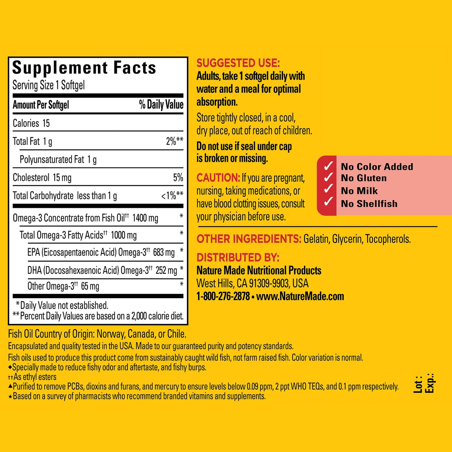 Nature Made Extra Strength Omega 3 Fish Oil Supplements, 1400mg, Fish Oil Omega 3 Supplements as Ethyl Esters for Healthy Heart, Brain, Eyes, Mood Support, 45 Softgels, 45 Day Supply - Medaid International