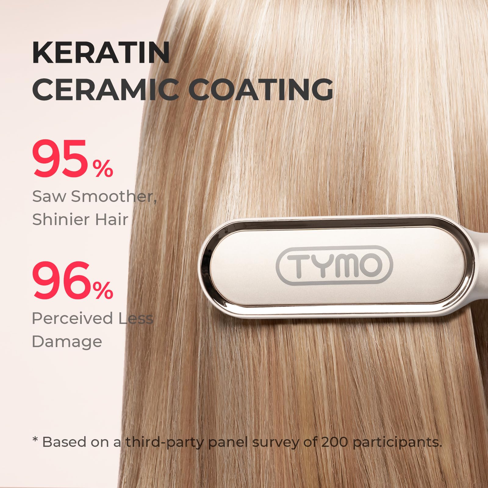 Hair Straightener Brush, TYMO Ring Hair Straightener Comb Straightening Brush for Women with 5 Temps 20s Fast Heating & Dual Voltage, Gold - Medaid International