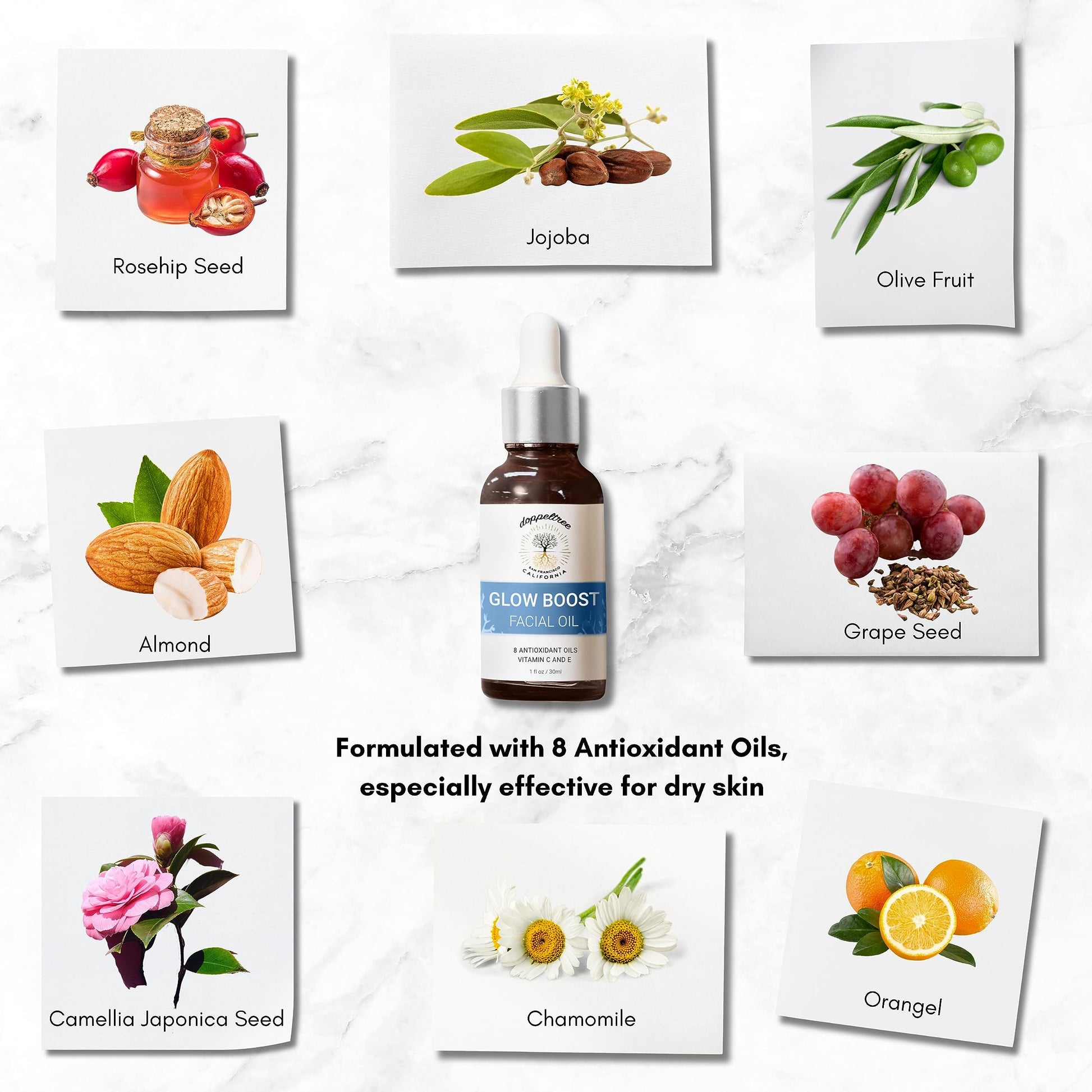 Doppeltree Face Oil for Glowing Skin and Gua Sha Facial Massage, Dermaplaning Facial Oil Anti Aging with Cold-pressed Rosehip Oil, Jojoba Oil, Almond Oil and Vitamin C & E - Medaid International