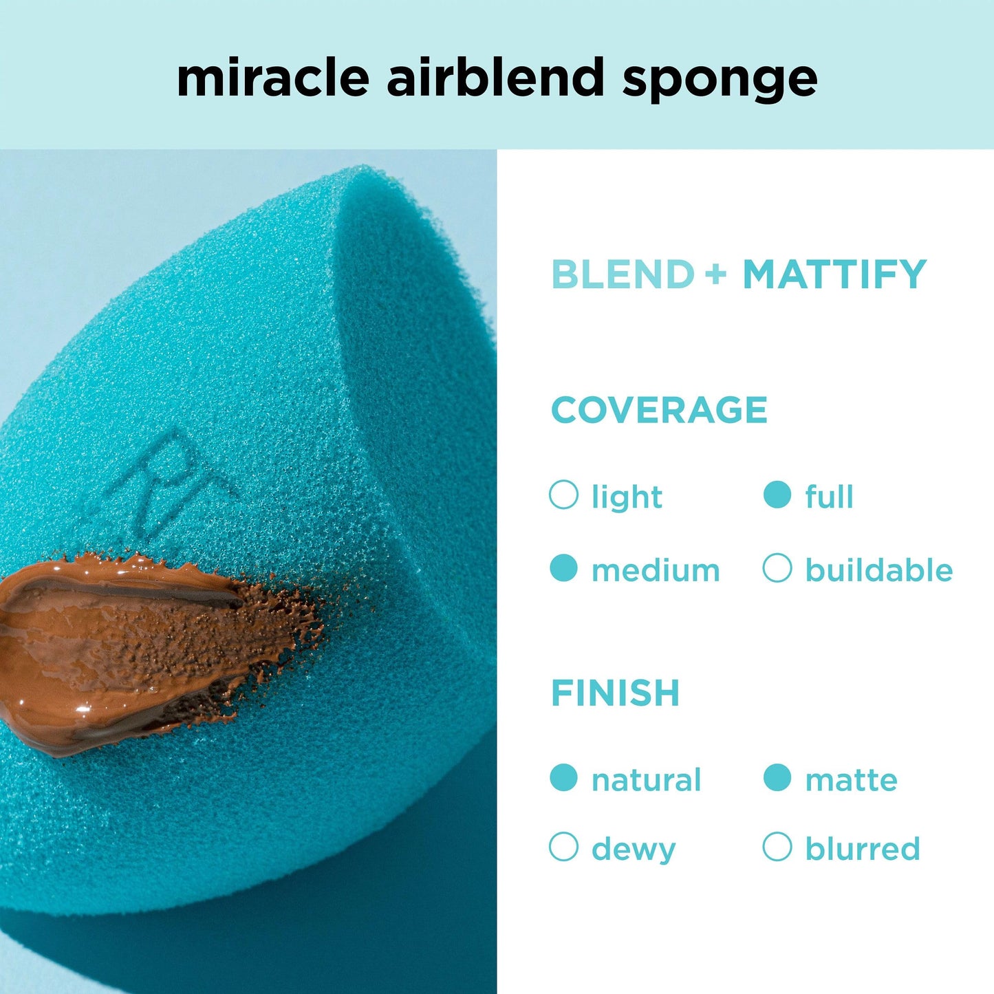 Real Techniques Miracle Airblend Sponge, Matte Makeup Blending Sponge, For Liquid, Cream, & Powder Products, Offers Medium To Full Coverage, Foundation Sponge, Latex-Free Foam, 1 Count - Medaid International