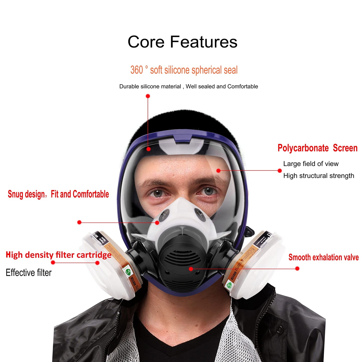 AUWOD 17in 1 Reusable Full Face Respirator Widely Used in Paint Sprayer, Chemical,Woodworking,Dust Protector