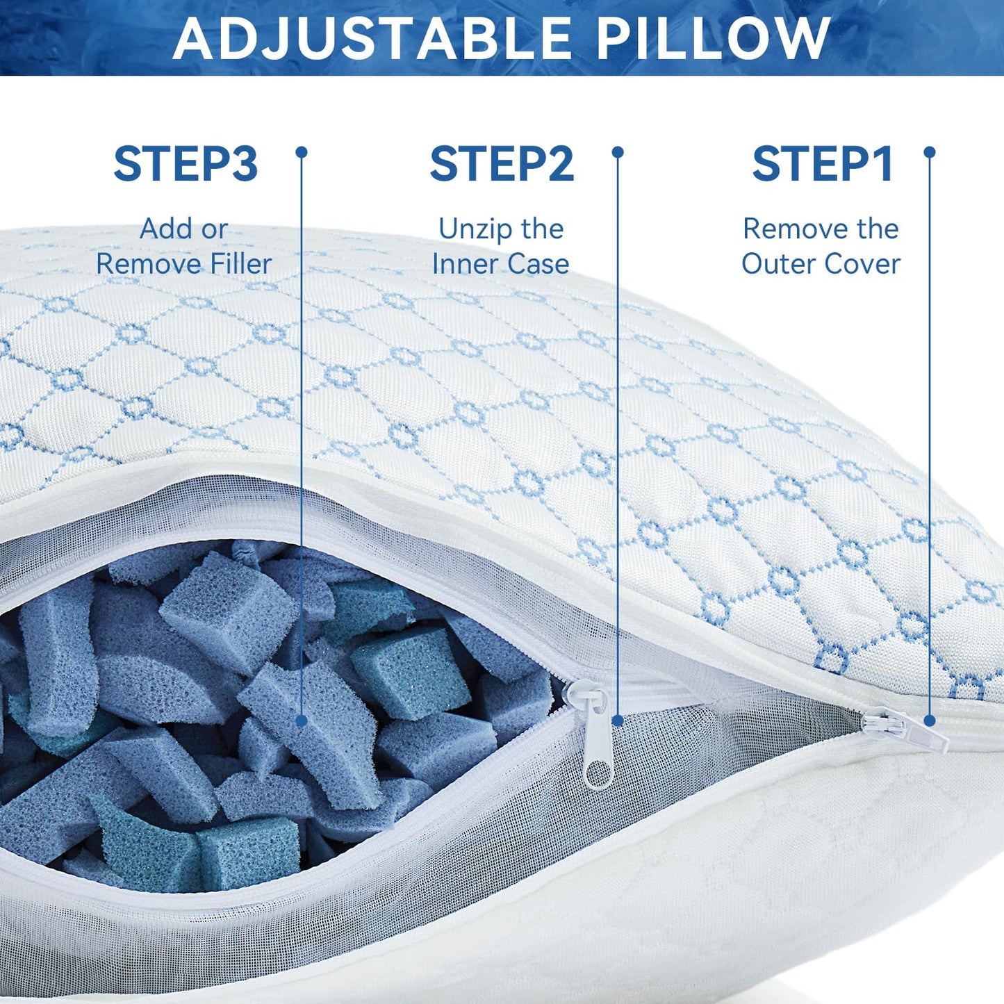 Yagamo Shredded Memory Foam Pillows for Bed Set of 2, Cooling Pillows for Sleeping Queen Size 2 Pack, Adjustable Cool Pillow for Side, Back and Stomach Sleepers - Medaid International