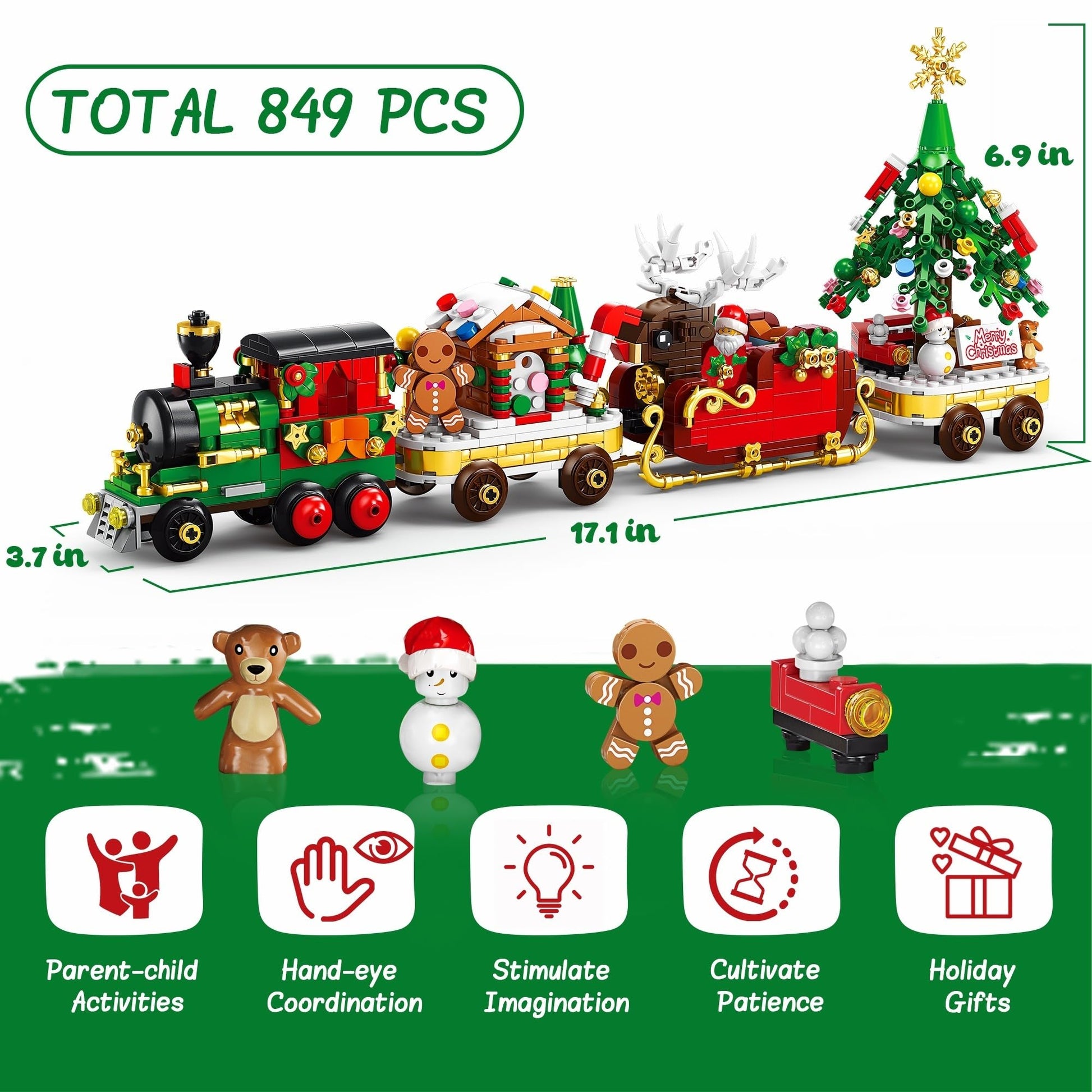 Advent Calendar 2025 Christmas Train Building Set with Lights, 24 Boxes Christmas Countdown Surprise Blocks Compatible with Lego, Xmas Gifts for Kids Adults (849PCS) - Medaid International