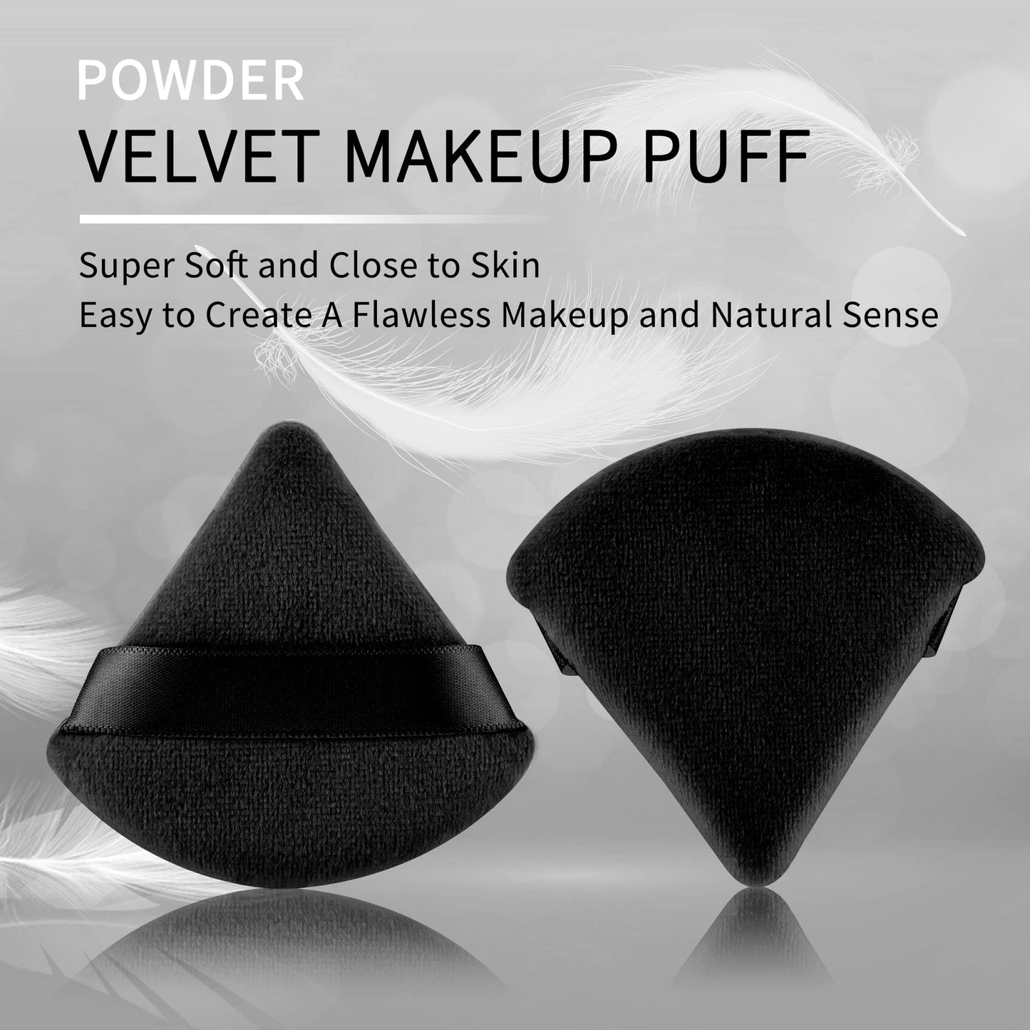 2 Pcs EVAOUXIU Triangle Powder Puff for Face Powder, Soft Plush Setting Powder Puff, Velour Cosmetic Foundation Blender Sponge Beauty Makeup Tools (Black) - Medaid International