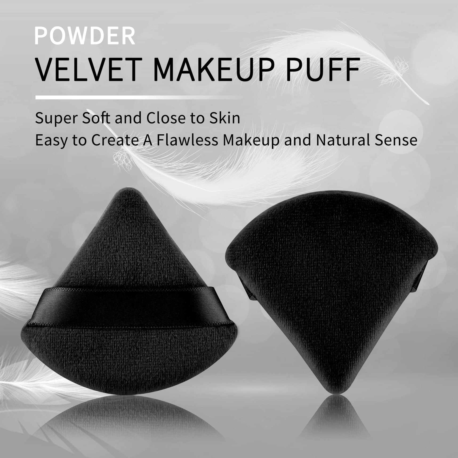 2 Pcs EVAOUXIU Triangle Powder Puff for Face Powder, Soft Plush Setting Powder Puff, Velour Cosmetic Foundation Blender Sponge Beauty Makeup Tools (Black) - Medaid International