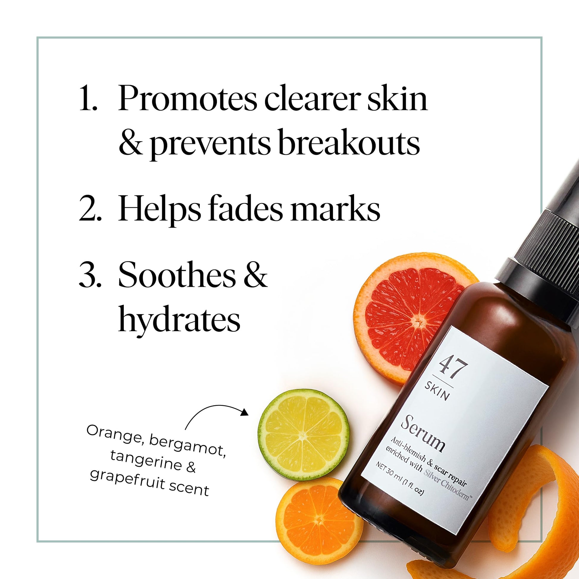 47 Skin Hydrating Face Serum for Clearing Acne & Scars, Anti-Blemish & Scar Repair Serum Skincare Treatment with Silver Chitoderm - Smooth Skin Moisturiser (1.01 oz) - Medaid International