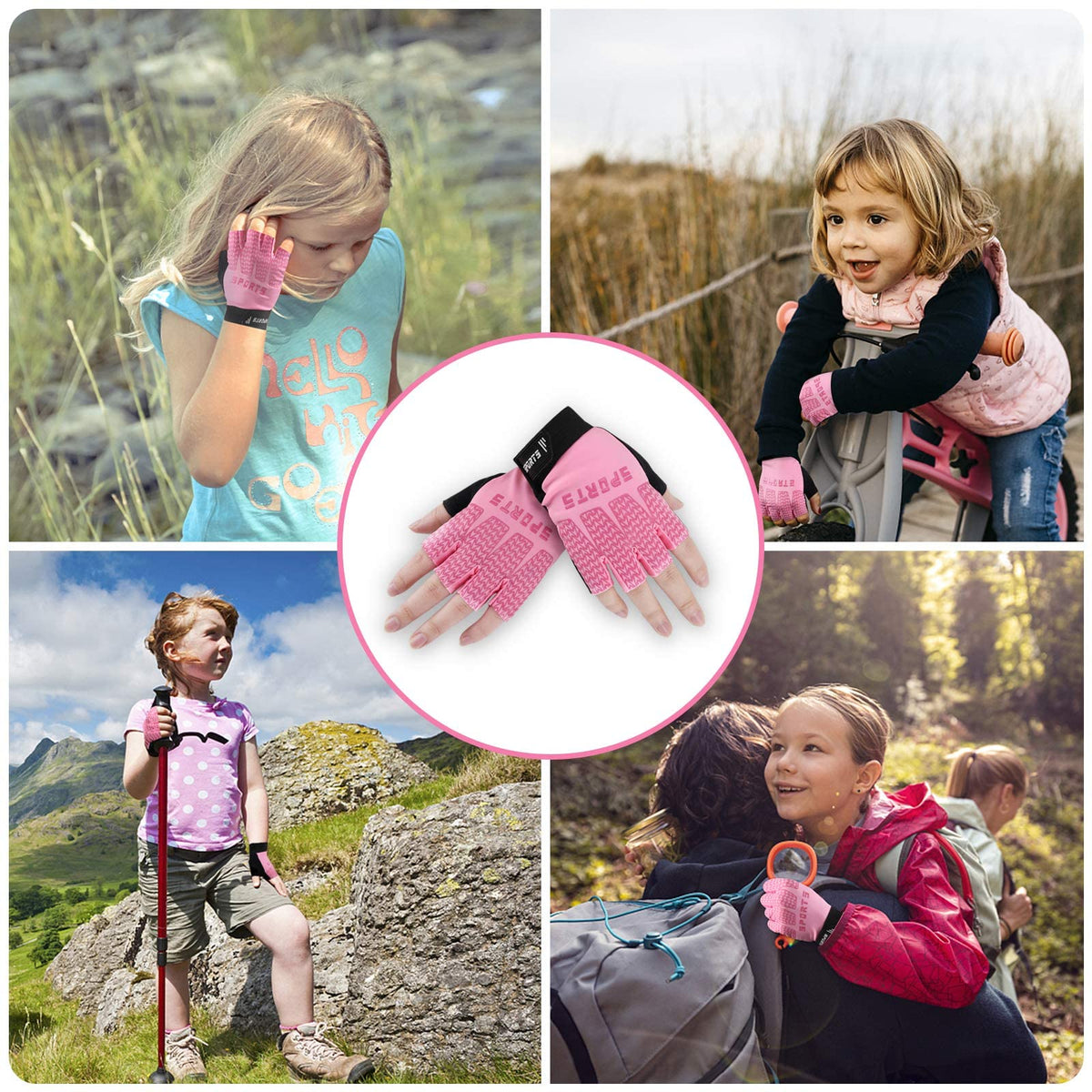 TERRIFI Kids Sport Gloves, Kids Half Finger Gloves, Kids Boys Girls Cycling Gloves, Kids Fishing Gloves for Cycling Camping Fishing Outdoor Sports