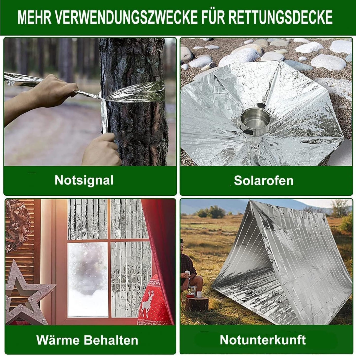 MEETSWEET Emergency Rescue Blanket Outdoor Survival Blanket Waterproof, Windproof, Warm, Sunscreen Lightweight and Portable Suitable for First Aid Bags and Outdoor Camping, Silver, 12pcs