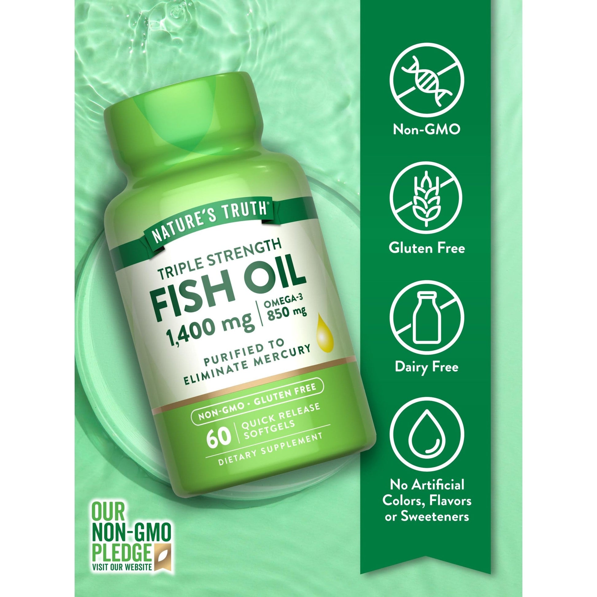 Nature's Truth Triple Strength Fish Oil Softgels | 1400 mg | 60 Count | Active Omega 3 | Non-GMO & Gluten Free Supplement - Medaid International