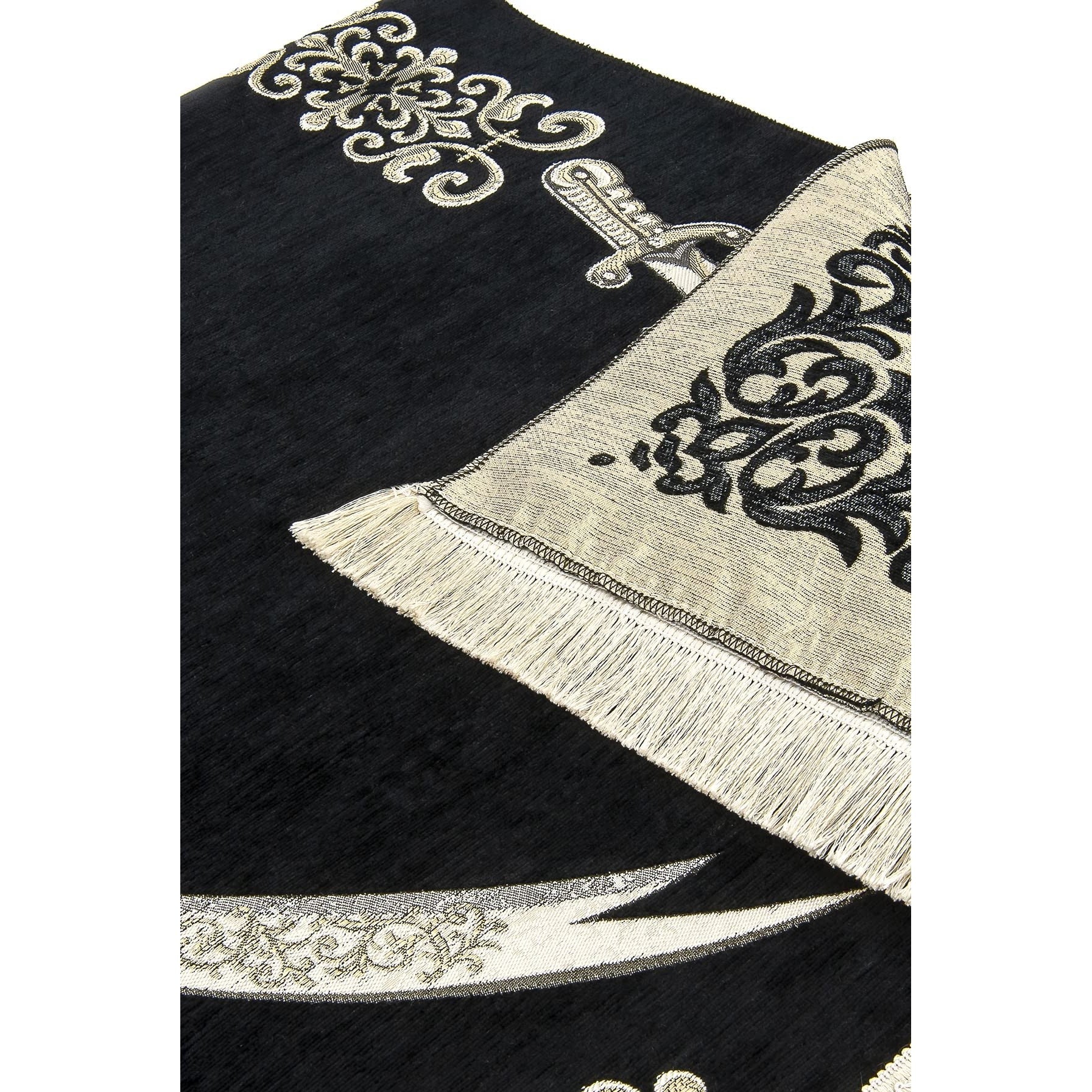 Lux Muslim Prayer Rug with Imam Ali Sword Zulfiqar Design | Janamaz | Sajadah | Soft Islamic Prayer Rug | Islamic Gifts | Prayer Carpet Mat, Chenille Fabric, Black - Medaid International