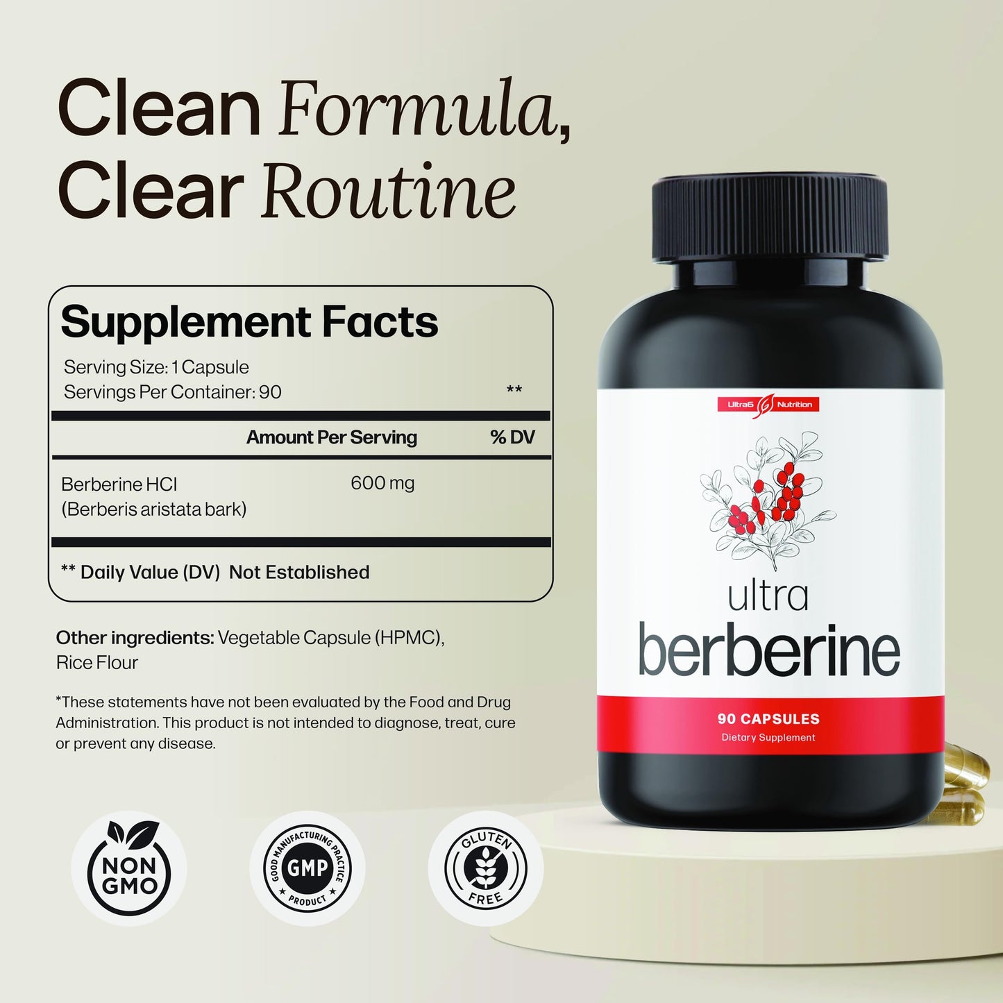 Ultra Berberine Supplement Capsules 600mg (1200mg to 1800mg Daily) – Pure Berberine HCL Supplement to Support Metabolism & Daily Vitality – Vegan, Gluten-Free Diet Supplements (90 Capsules) - Medaid International