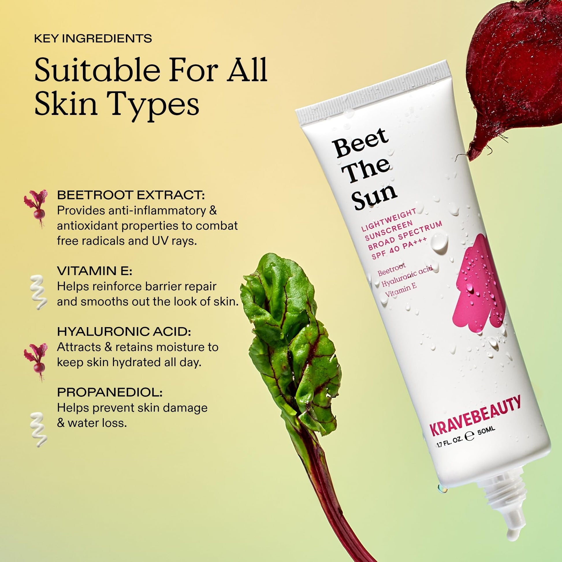 KraveBeauty Beet The Sun SPF 40 – Korean-Inspired Daily Broad Spectrum Sunscreen, Non-Greasy Chemical SPF, No White Cast, Vegan & Cruelty-Free, 1.7 fl oz - Medaid International
