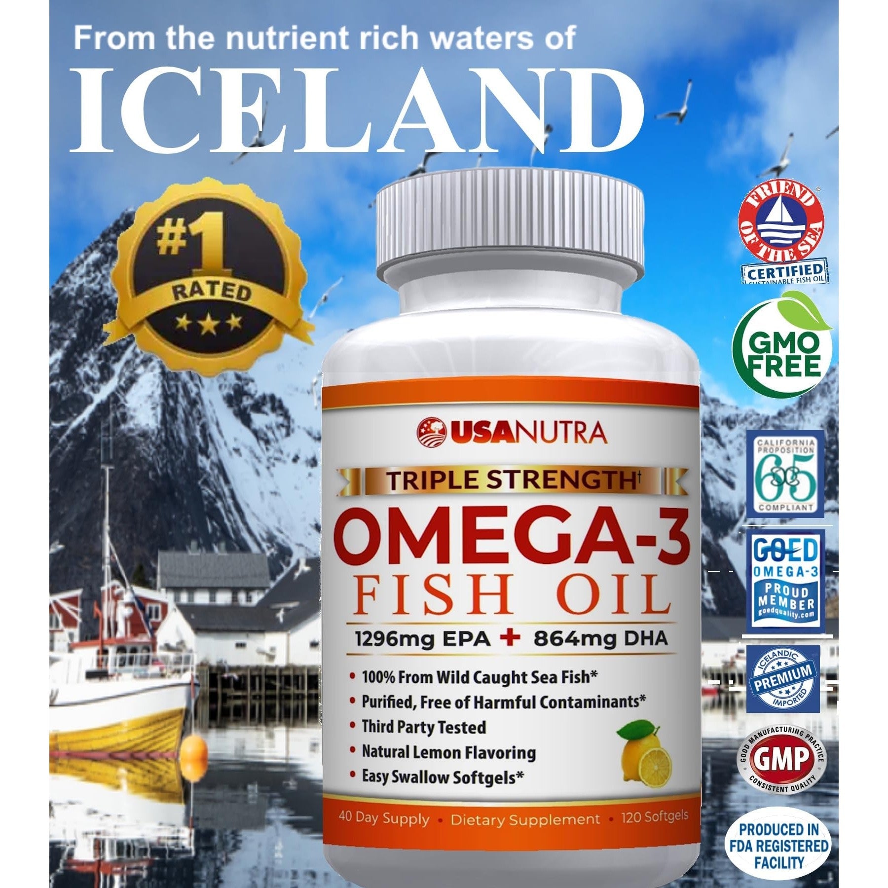 Omega 3 Fish Oil Supplement 3600mg with EPA and DHA for Women and Men Supports Joint, Brain and Heart Health 120 Softgels, 40 Day Supply - Medaid International