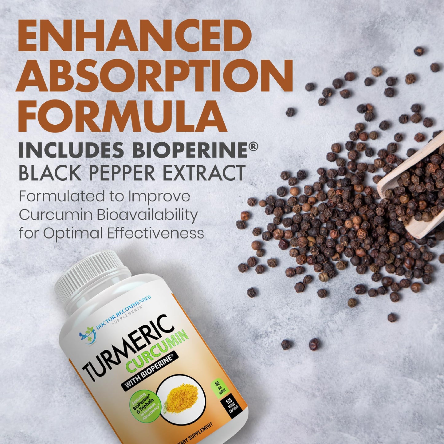 Turmeric Curcumin Supplement - 2250mg/d - Veggie Caps - 95% Curcuminoids with Black Pepper Extract (Bioperine) - 750mg Capsules - 100% Organic - Most Powerful Turmeric (180 Count) - Medaid International