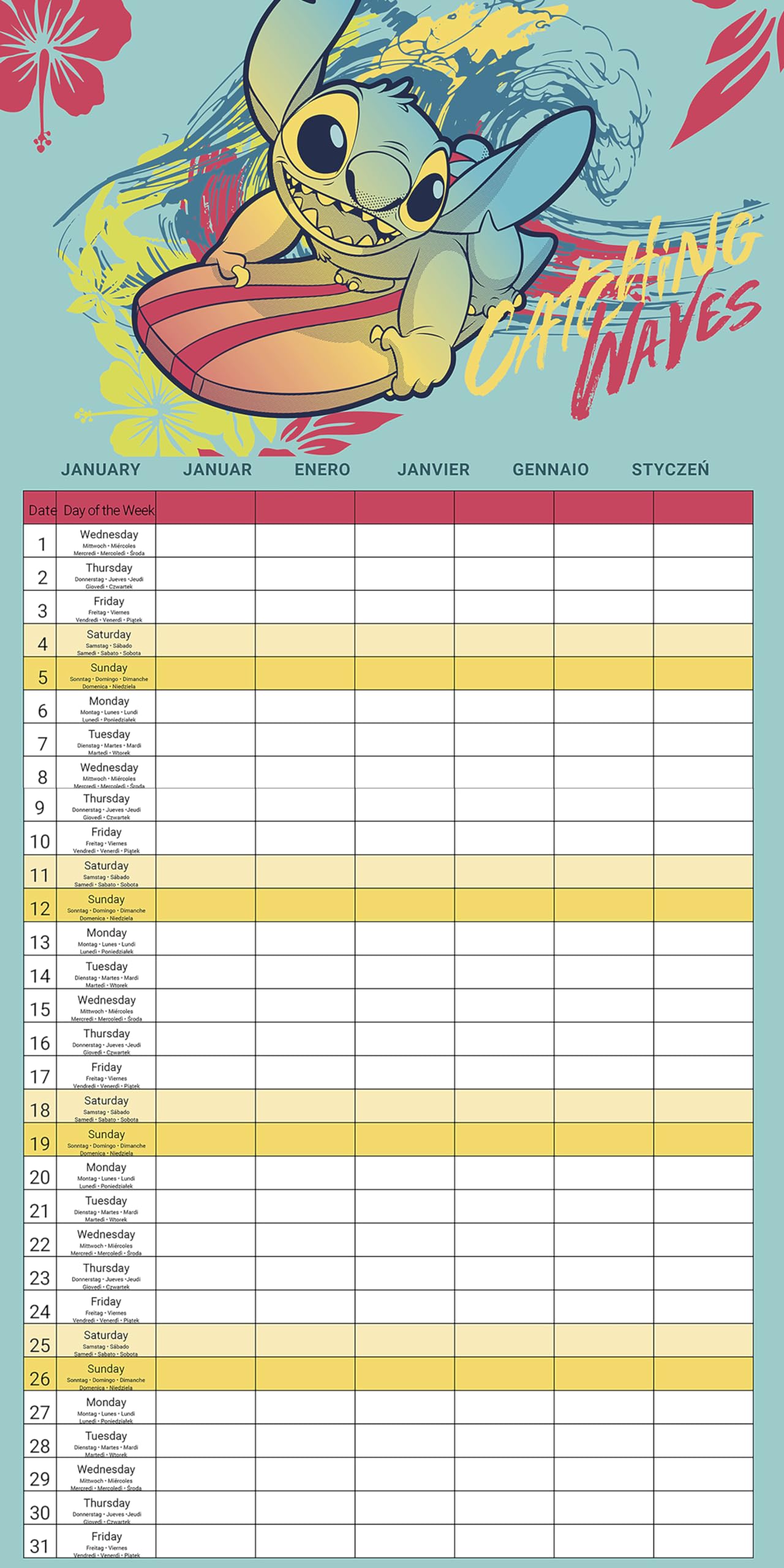 Pyramid International Lilo & Stitch 2025 Family Calendar – Official Disney 16-Month Planner, Colourful Art, Large Grid for Notes, Gift for Fans & Collectors - Medaid International