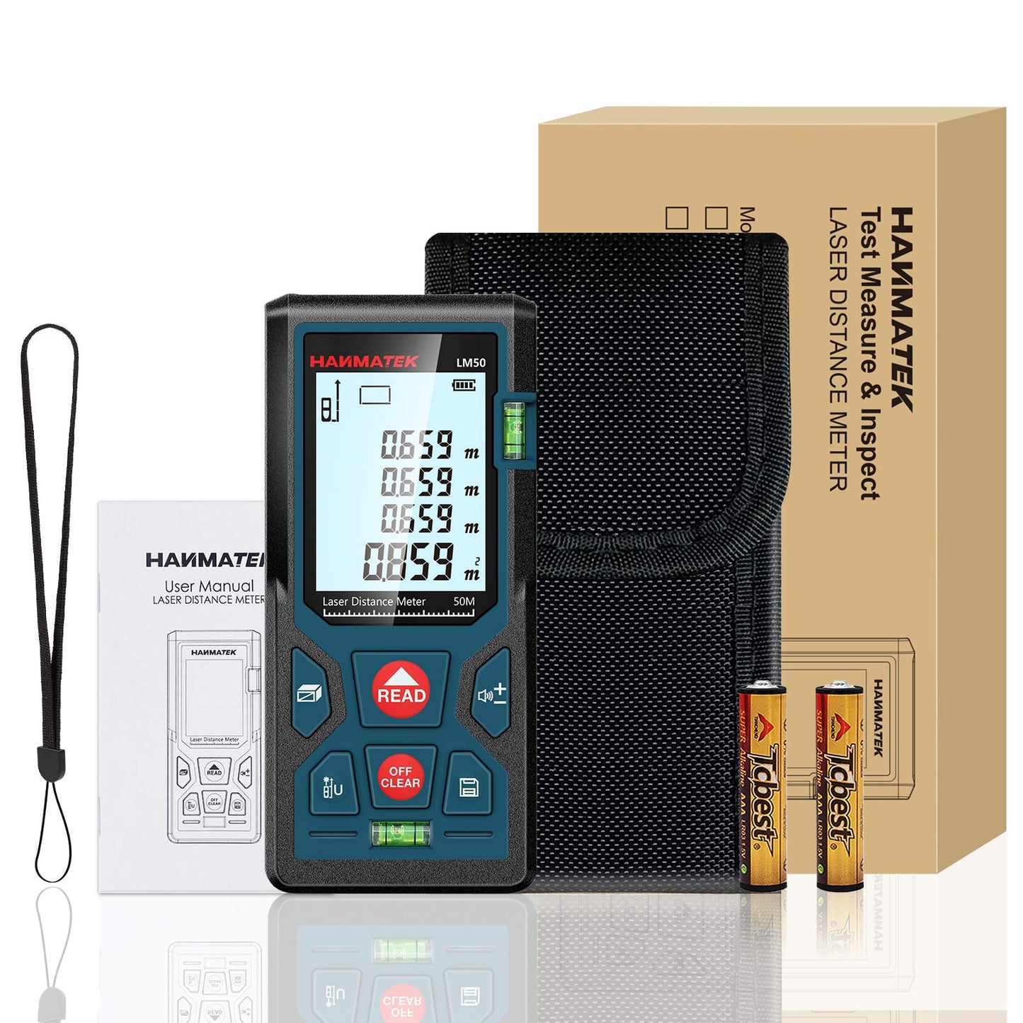 165ft/50m Laser Measure Ft/in/M Switching LM50 Laser Measurement Tool Devices with 2 Bubble Levels Distance Meter,Large Backlit LCD - Medaid International