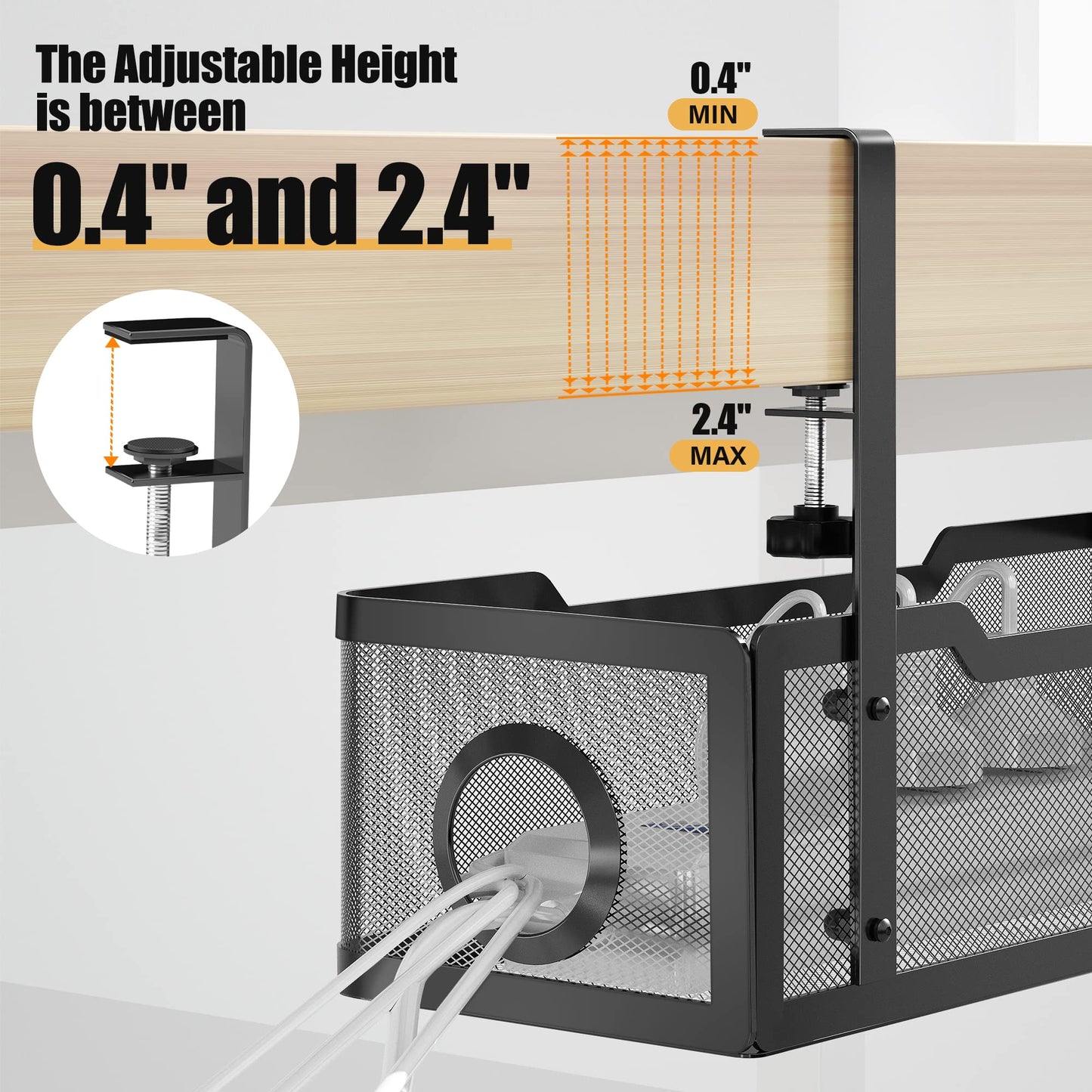 Under Desk Cable Management Tray Black, Cinati Wire Organizers No Drill, Cable Tray with Clamp for Wire Management, Cord Organization Box for Office (Large) - White