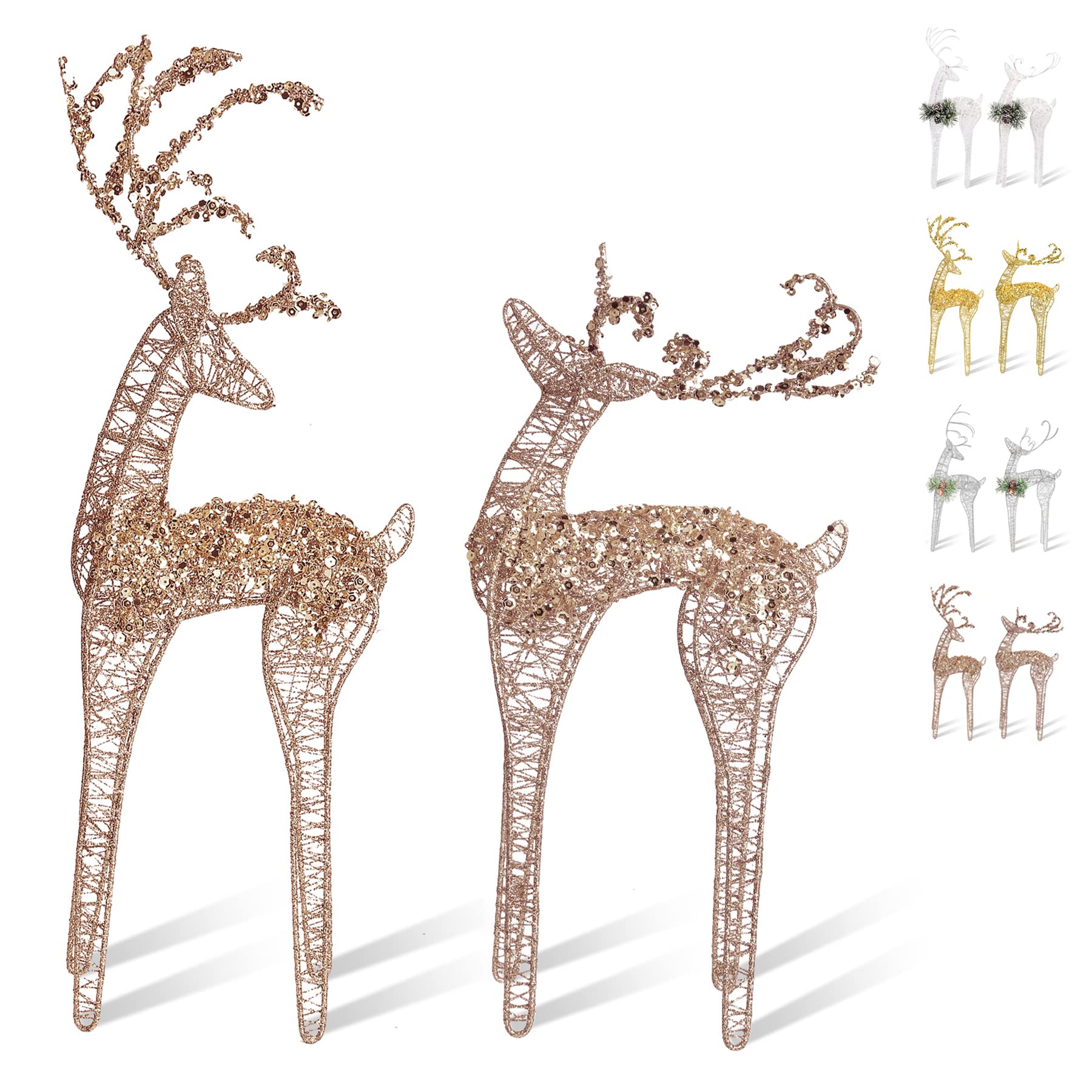 ZHANYIGY 2pc Set White Pearl Champagne Winding for Standing Reindeer Decorations Christmas Reindeer Figurine Table Desk Decorations Glittering Xmas Holiday Party Supply - Medaid International