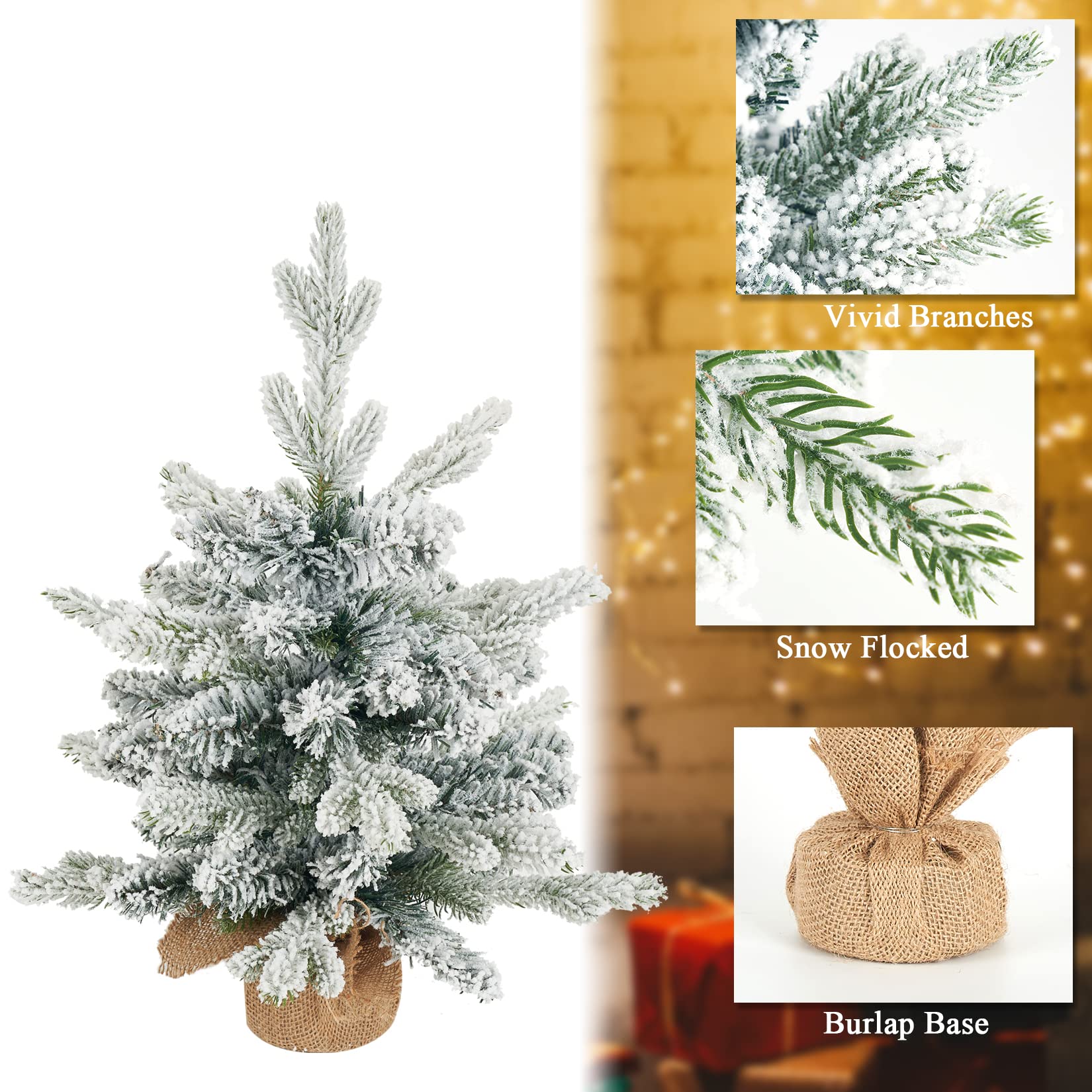 Diahom Tabletop Christmas Tree Artificial Mini Small 18 inches Snow Flocked Xmas Pine Tree for Table Desk Home Christmas Decor - Medaid International