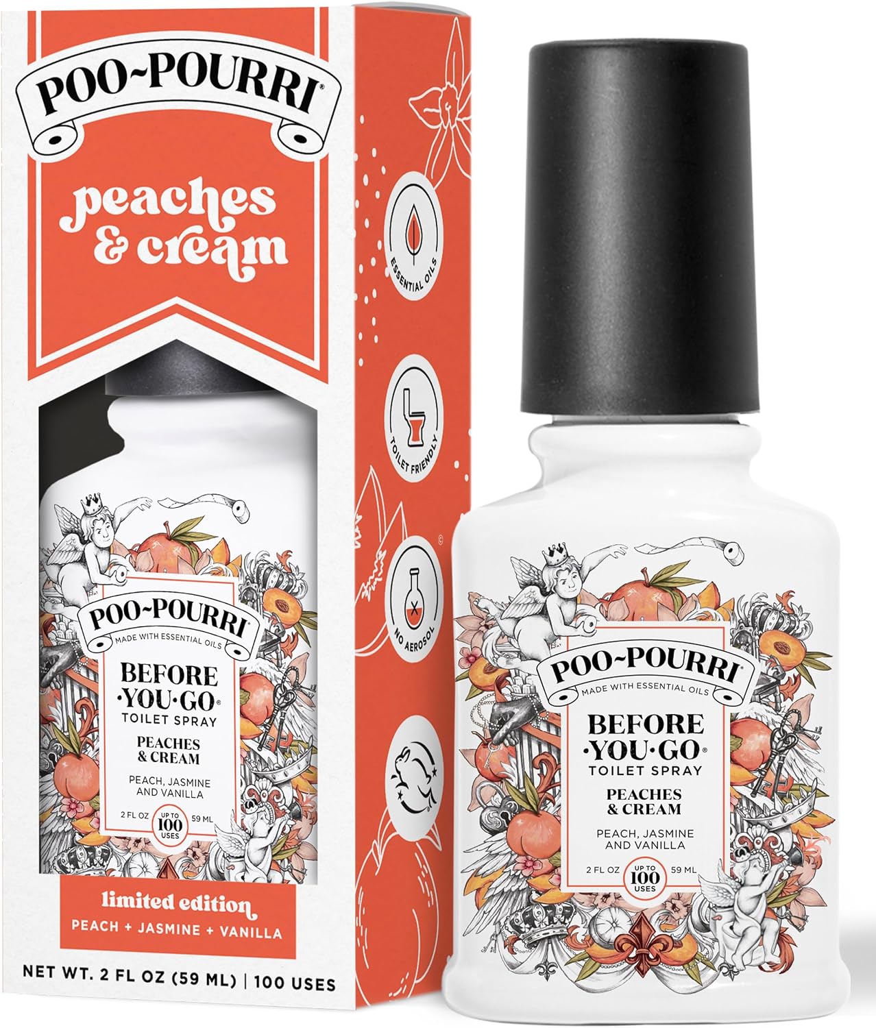Poo-Pourri Before-You-Go Toilet Spray, Peaches & Cream, 2 Fl Oz - Peach, Jasmine and Vanilla